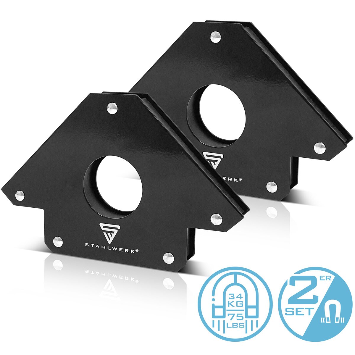 STAHLWERK 2er Set Magnet-Schweißwinkel 34 kg | 75 lbs praktischer Schweißmagnet | Magnetwinkel | Schweißpositionierer mit starker Haftkraft