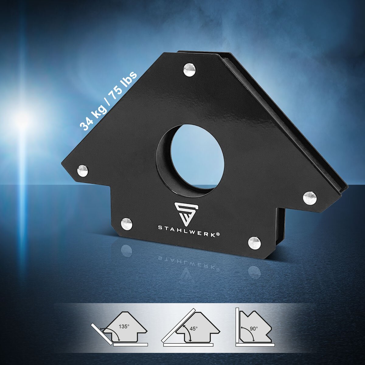 STAHLWERK 2er Set Magnet-Schweißwinkel 34 kg | 75 lbs praktischer Schweißmagnet | Magnetwinkel | Schweißpositionierer mit starker Haftkraft