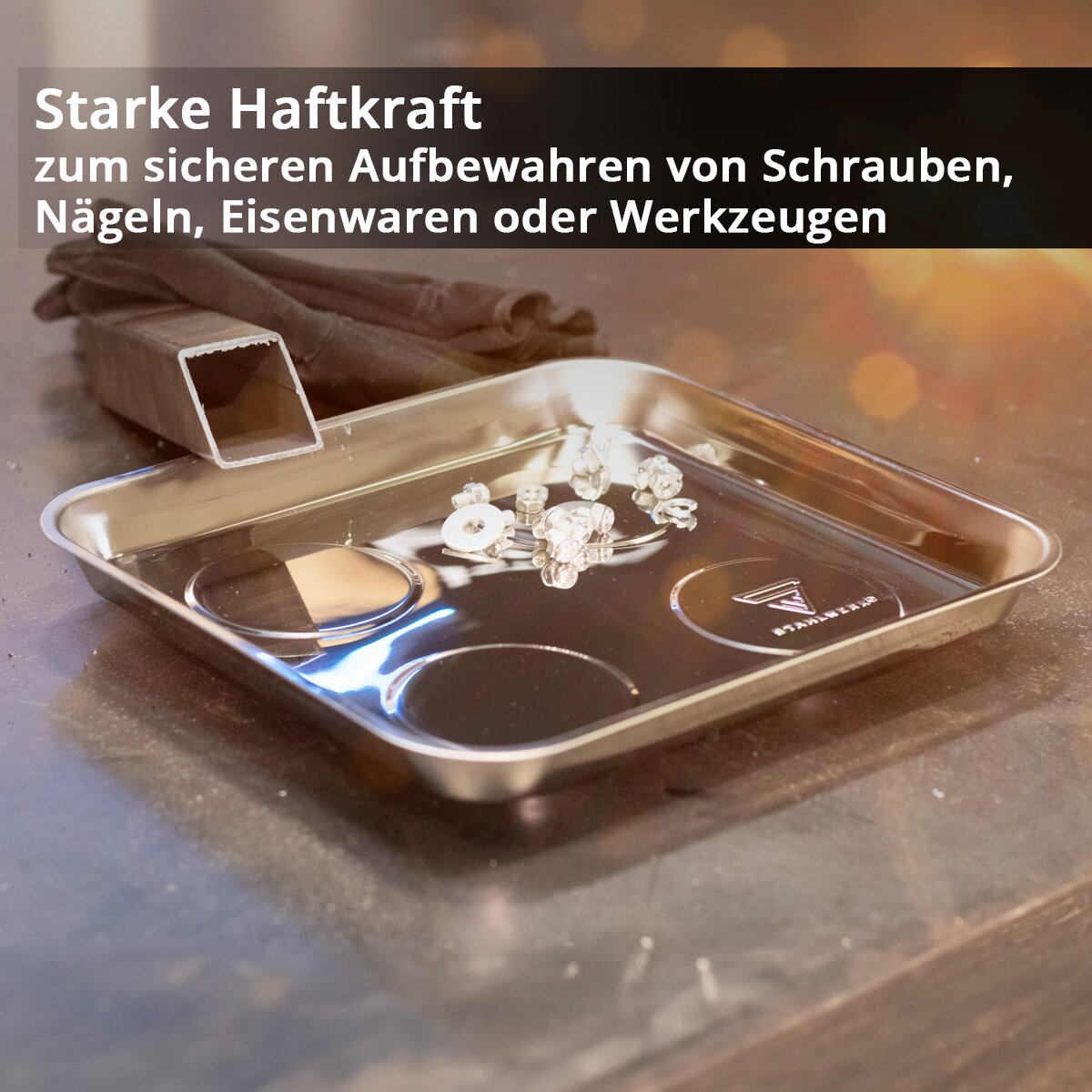 STAHLWERK Magnetschale MS-30 ST 270 x 292 x 30 mm Magnetteller | Schraubenschale | Haftschale | Magnetablage | Magnetische Schale aus Edelstahl mit starker Haftkraft für Schrauben, Nägel und Werkzeuge