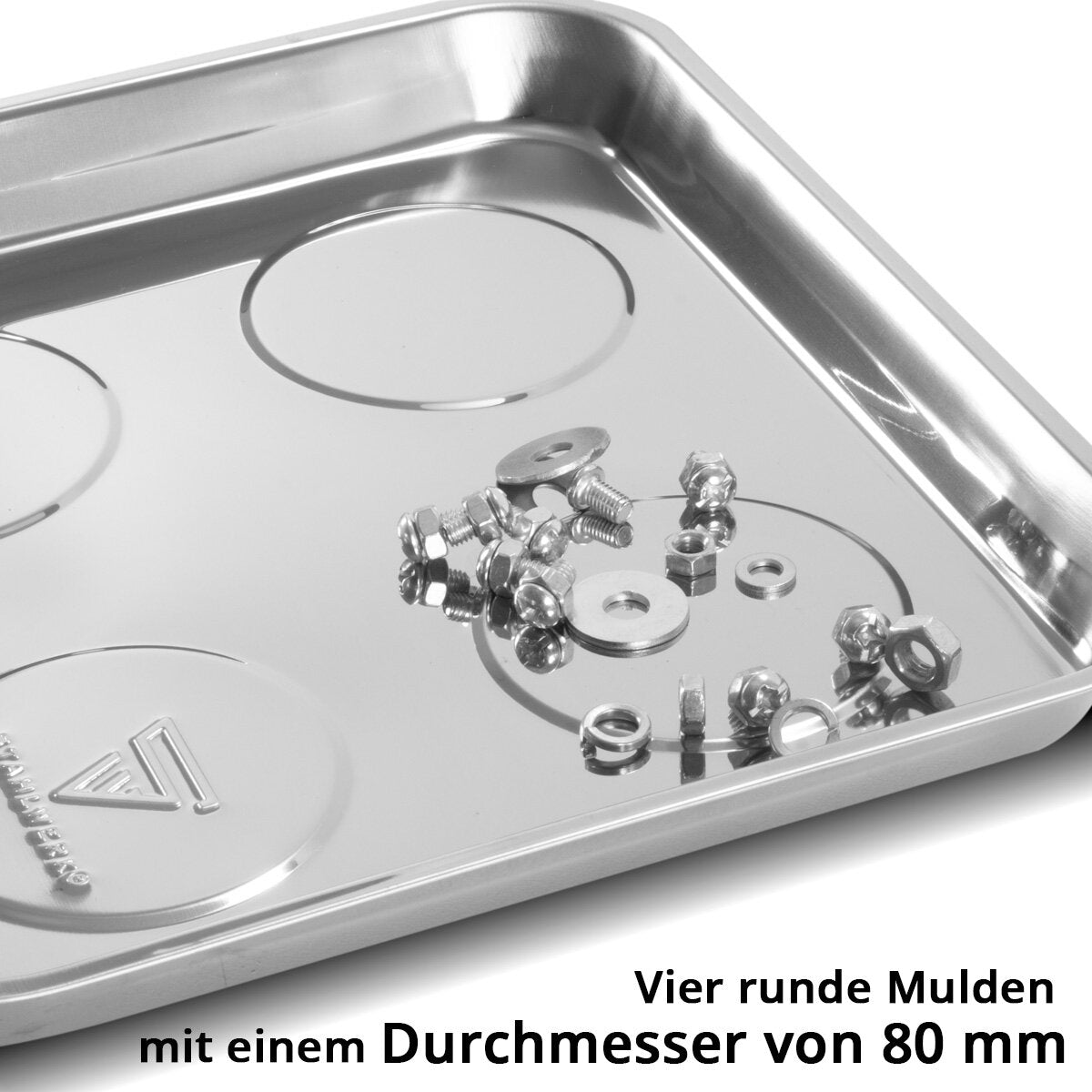 Bandeja magnética STAHLWERK MS-30 ST 270 x 292 x 30 mm placa magnética | Carcasa de tornillo | Bandeja adhesiva | Bandeja magnética | Cuenco magnético de acero inoxidable con fuerte poder de sujeción para tornillos, clavos y herramientas.