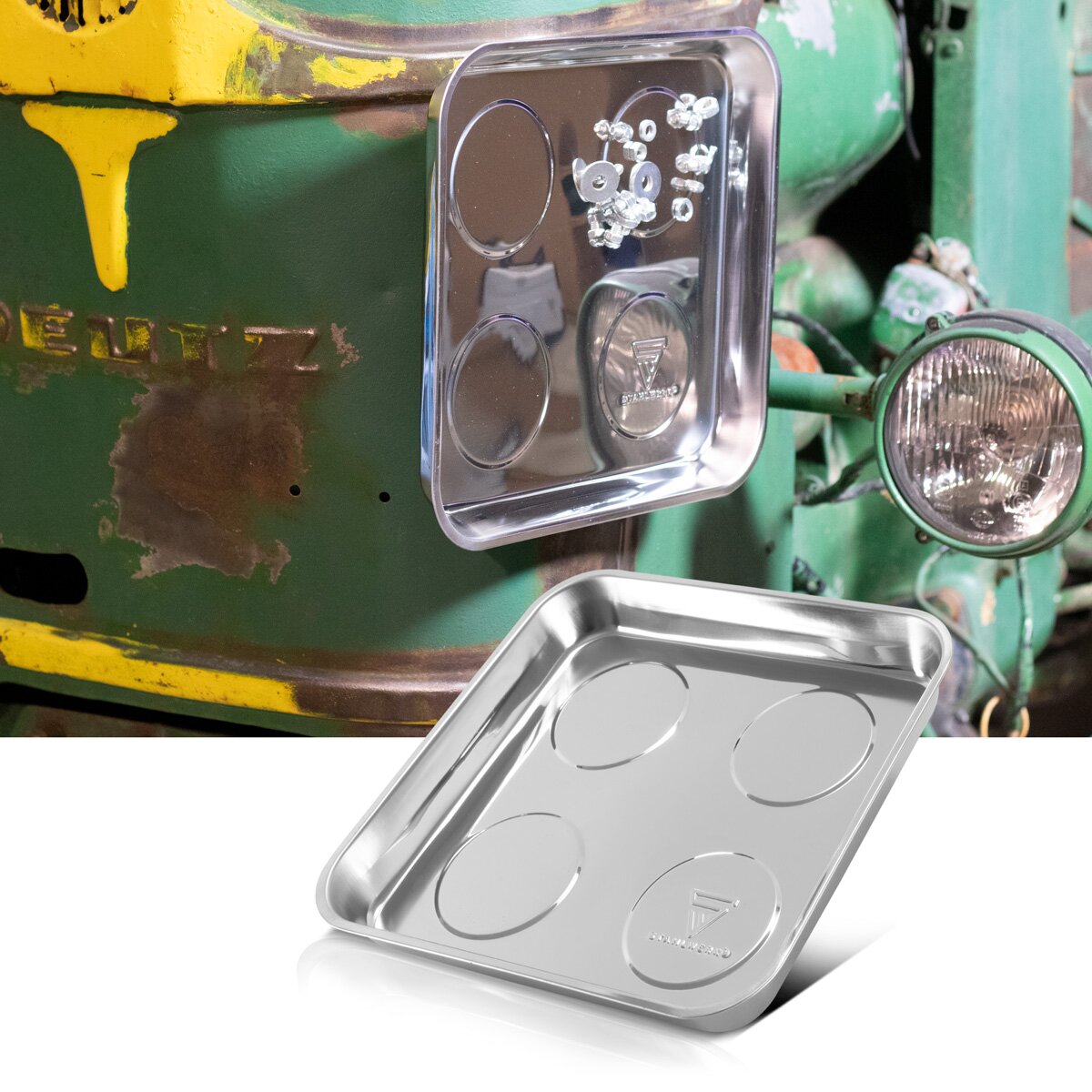 Bandeja magnética STAHLWERK MS-30 ST 270 x 292 x 30 mm placa magnética | Carcasa de tornillo | Bandeja adhesiva | Bandeja magnética | Cuenco magnético de acero inoxidable con fuerte poder de sujeción para tornillos, clavos y herramientas.