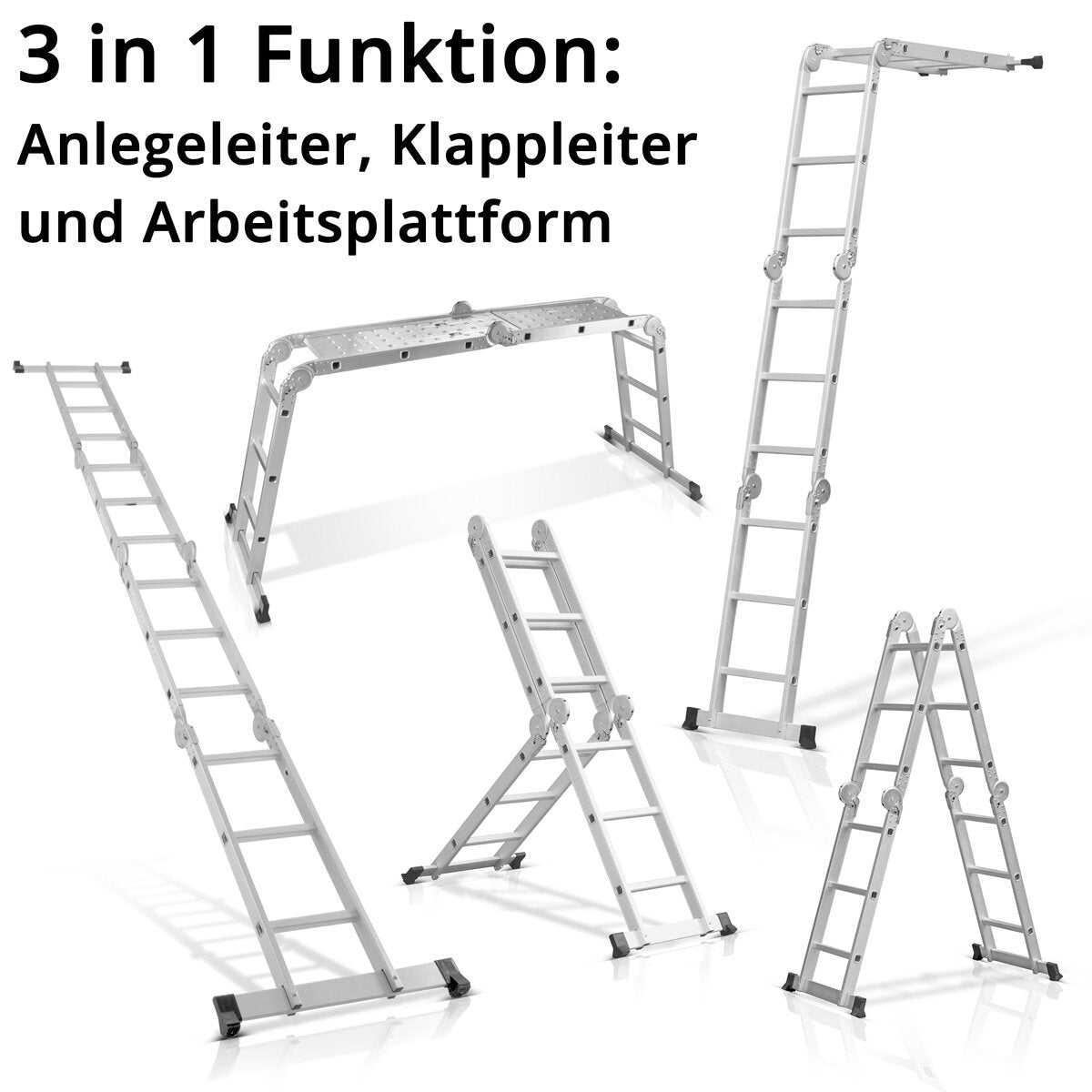 STAHLWERK multi-purpose ladder ML-356 ST 150 kg load capacity, 3 in 1 ladder scaffolding / aluminum folding ladder / work scaffolding / work platform / scaffolding with non-slip rungs including 7 year manufacturer's guarantee