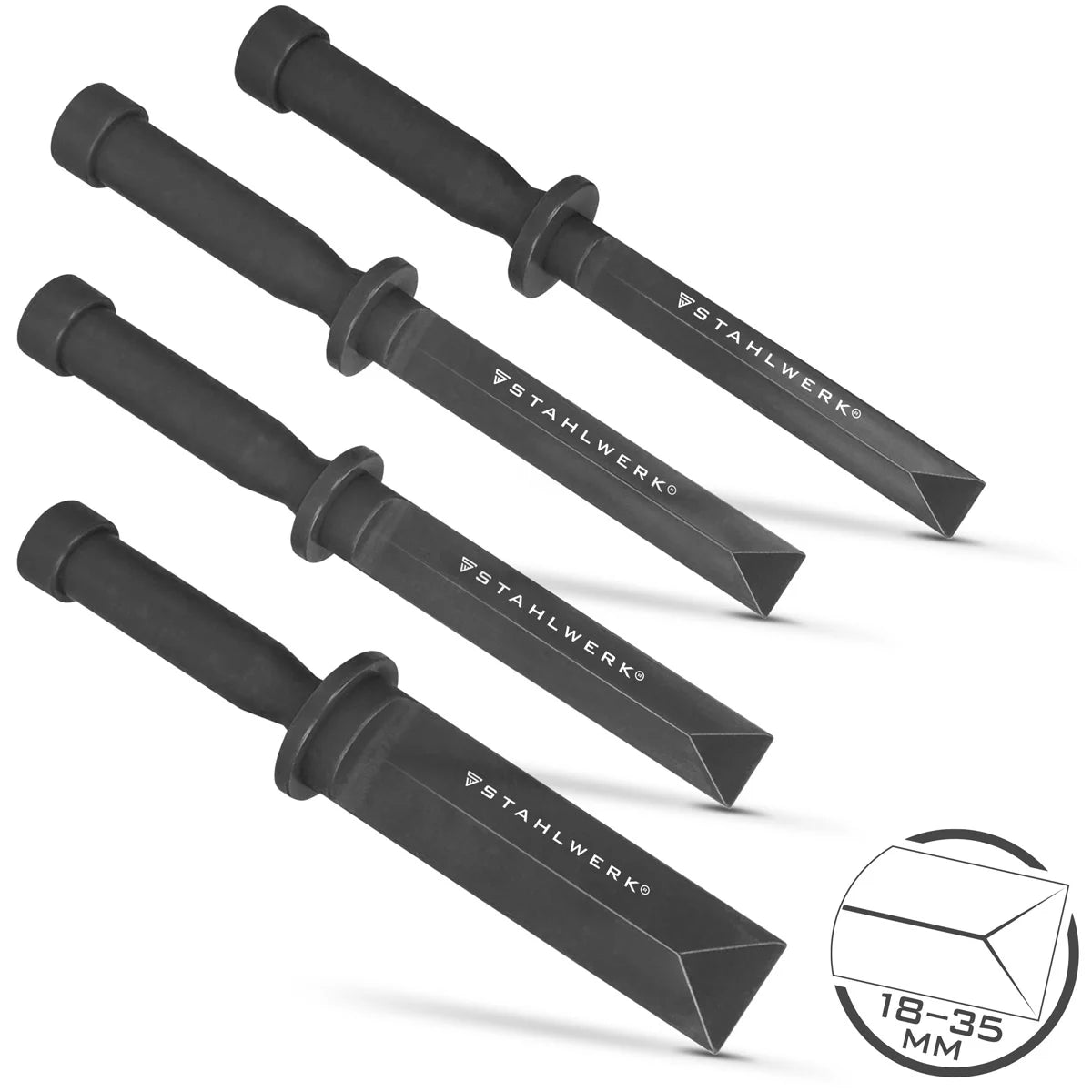 STAHLWERK 4-teiliges Kunststoff-Meissel und Schaber-Set 18-35 mm | Entfernt schonend Auswuchtgewichte, Klebereste, Dichtungen oder Zierleisten | Ergonomisch und materialschonend für Kfz und Handwerk