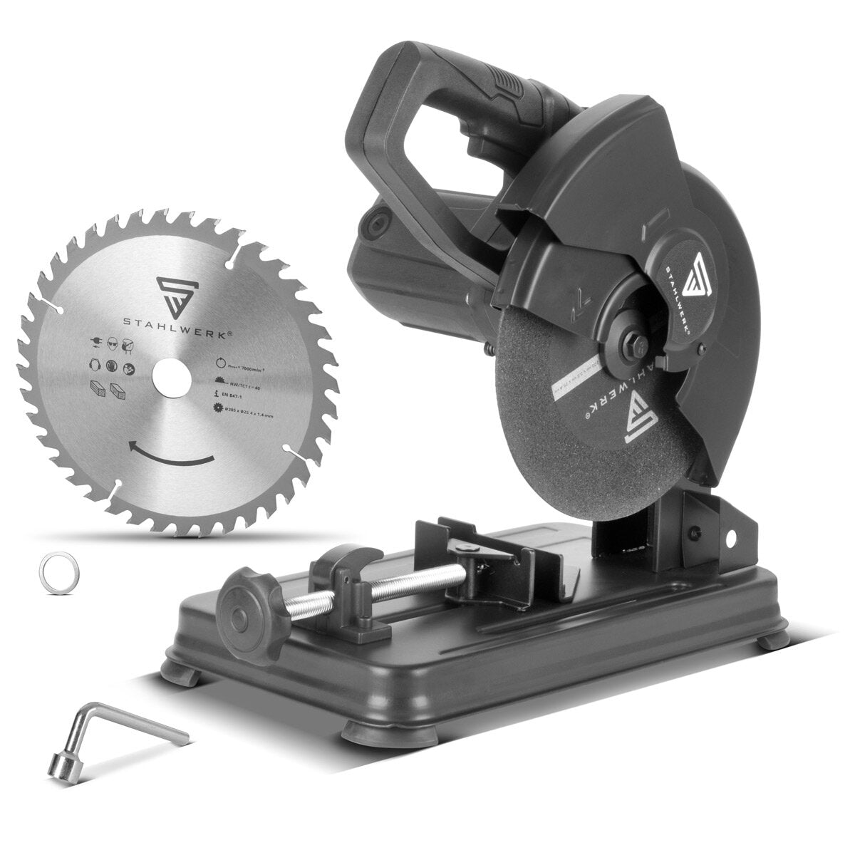 Sega per metalli STAHLWERK MT-205 ST sega a taglio trasversale | Troncatrice | Sega per metalli da 1.200 W e 5.000 giri/min per il taglio professionale di profili in acciaio, metalli non ferrosi, ferro e ghisa