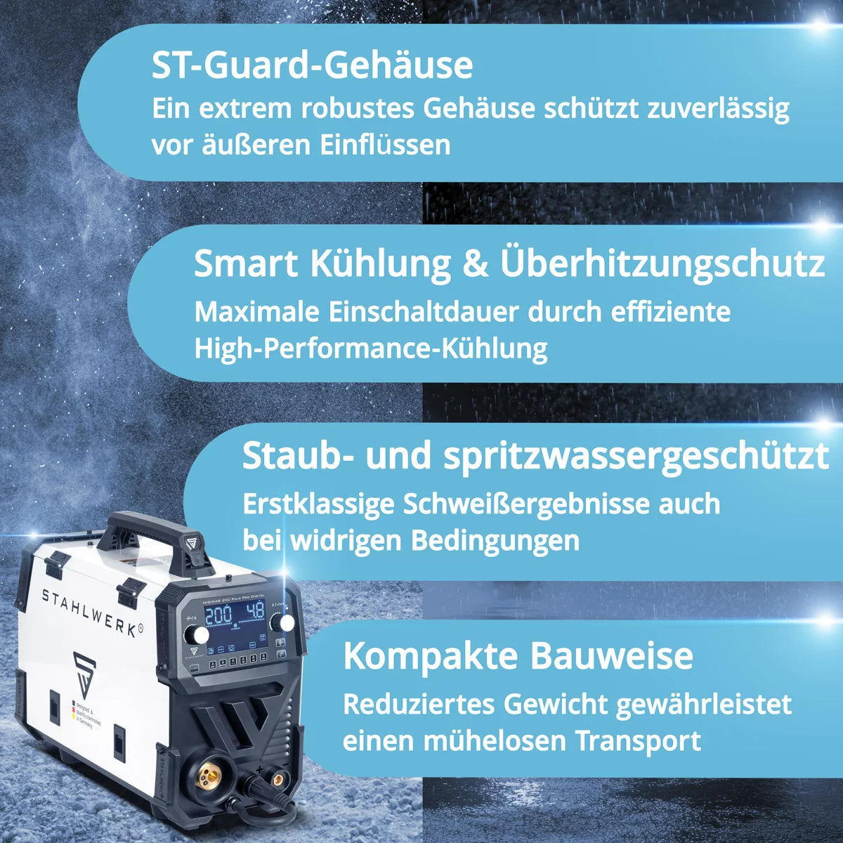 STAHLWERK MIG MAG 200 Spot Puls Pro Digital Aluminum Set | Inert gas welding machine | IGBT inverter 200 A | Synergic wire feeder | 4-roller drive, FLUX, Lift-TIG, MMA, CuSi, MIG-Pulse for aluminum