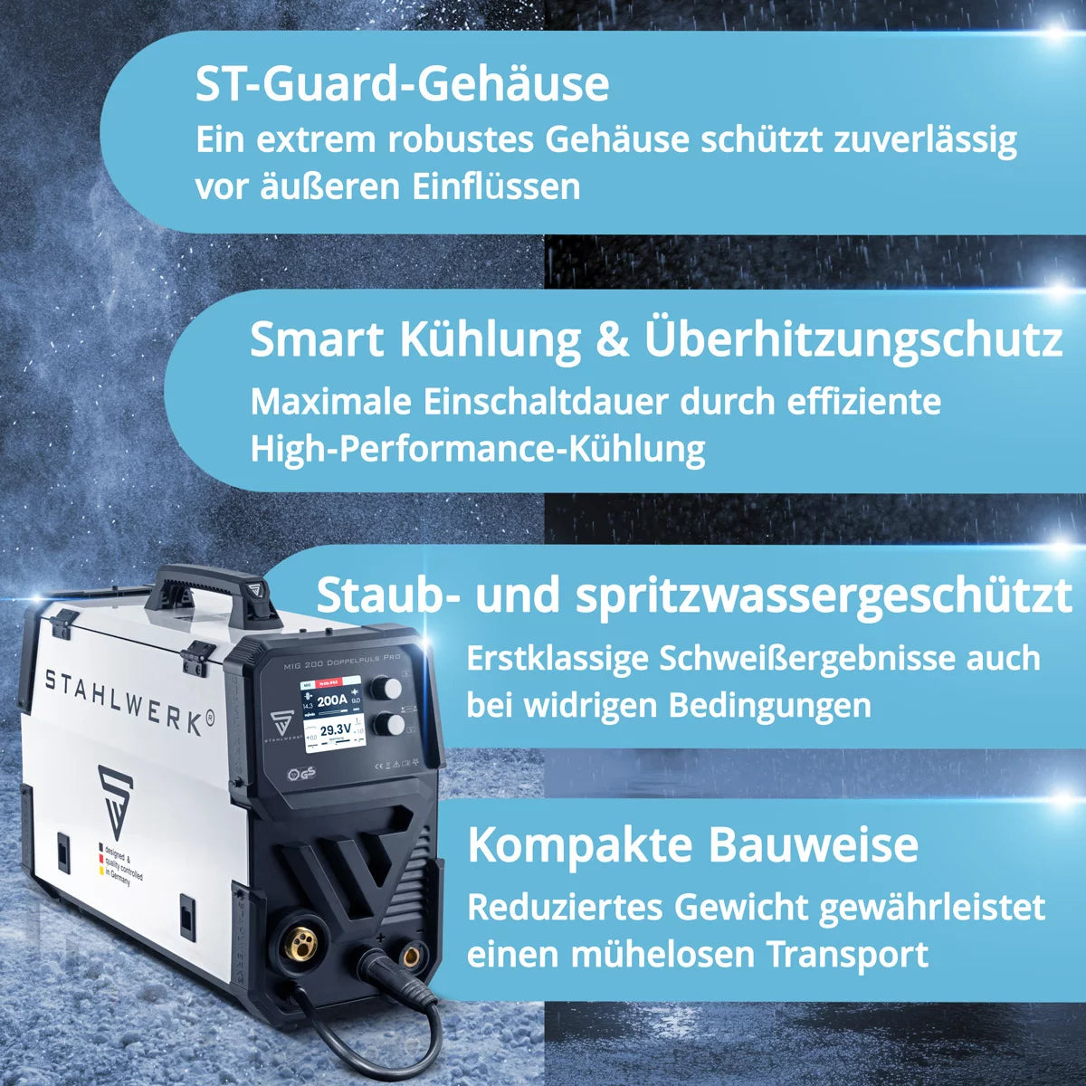 STAHLWERK MIG MAG 200 Doppelpuls Pro vollsynergisches Schweißgerät mit 200 Ampere und AK25/MB25 Schweißbrenner, Stahl, Edelstahl, Aluminium, Fülldraht