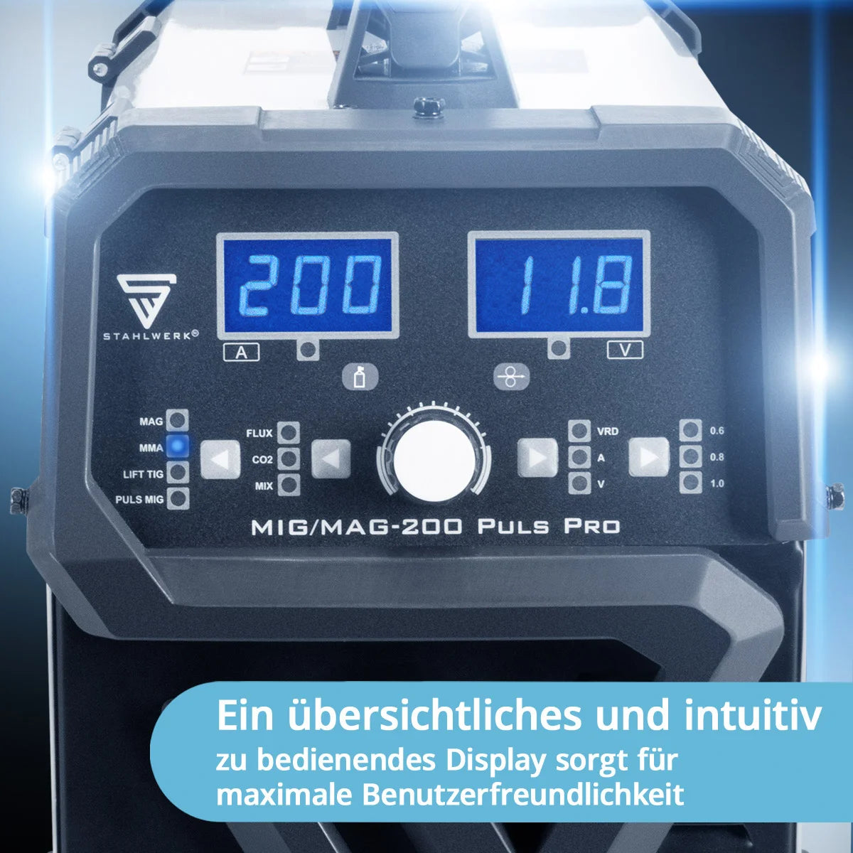 STAHLWERK MIG MAG 200 Puls Pro inert gas welding machine fully equipped, fully synergic 5 in 1 combination device with real 200 amp AK25/MB25 aluminum wearing parts set for aluminum welding