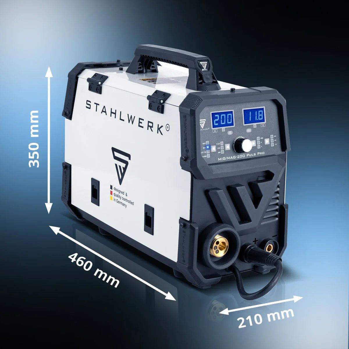 STAHLWERK MIG MAG 200 Puls Pro inert gas welding machine fully equipped, fully synergic 5 in 1 combination device with real 200 amp AK25/MB25 aluminum wearing parts set for aluminum welding