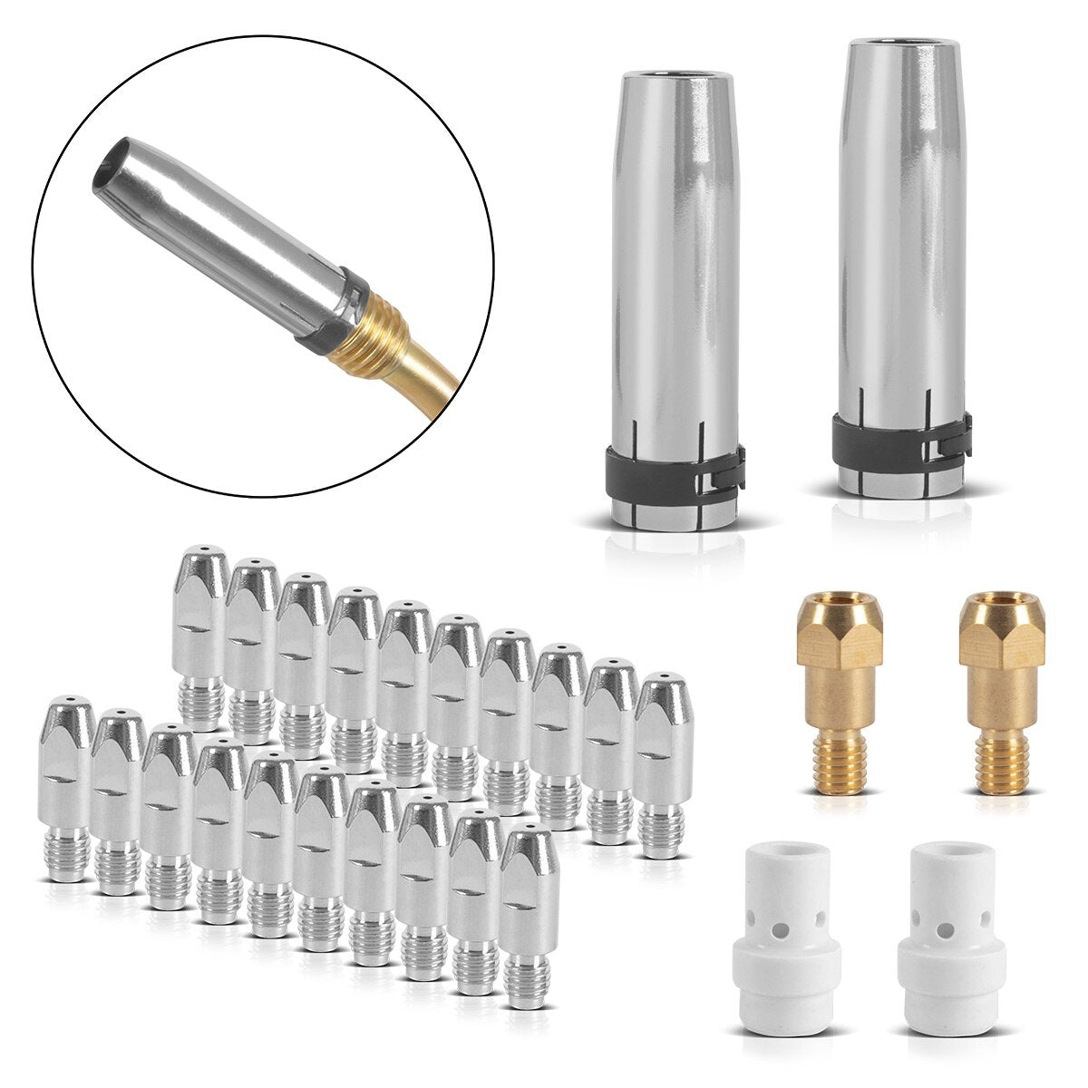 STEEL WORK MIG MAG AK36 | MB36 premium wear parts set 26-piece welding accessories with gas nozzles, contact nozzles, nozzle holder and ceramic diffuser for MIG MAG welding torches
