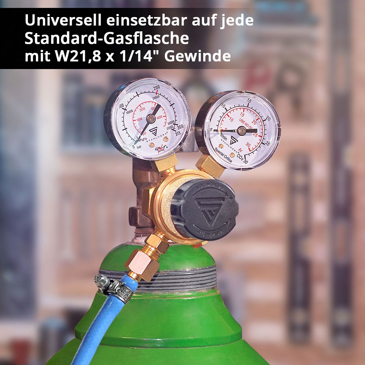Réducteur de pression STAHLWERK ST-215 selon la norme DIN EN ISO 2503 régulateur de pression jusqu'à 200 bar en laiton de haute qualité pour argon | CO2 | Mélanger 18 | Gaz mixte | Gaz protecteur pour postes à souder TIG et MIG MAG