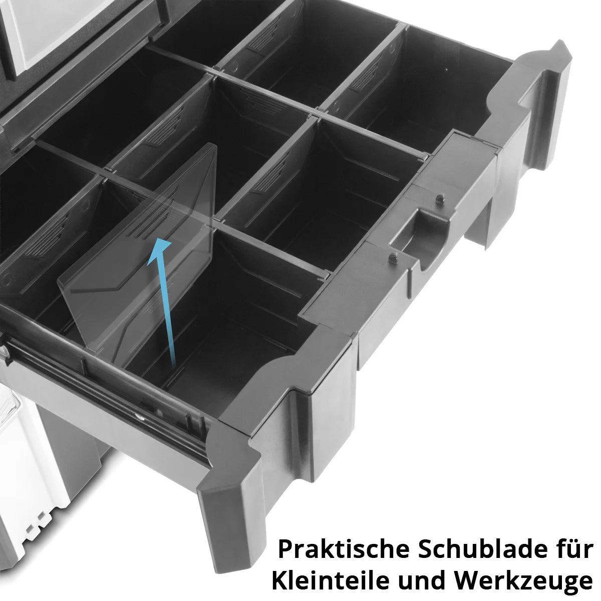 STAHLWERK Toolbox Set | 3 stapelbare Werkzeugkisten | Mobiler Werkzeug-Organizer mit Schubfach und Rollbrett | Flexibles Modul-System mit robusten Sortimentsboxen | Werkzeugtrolley