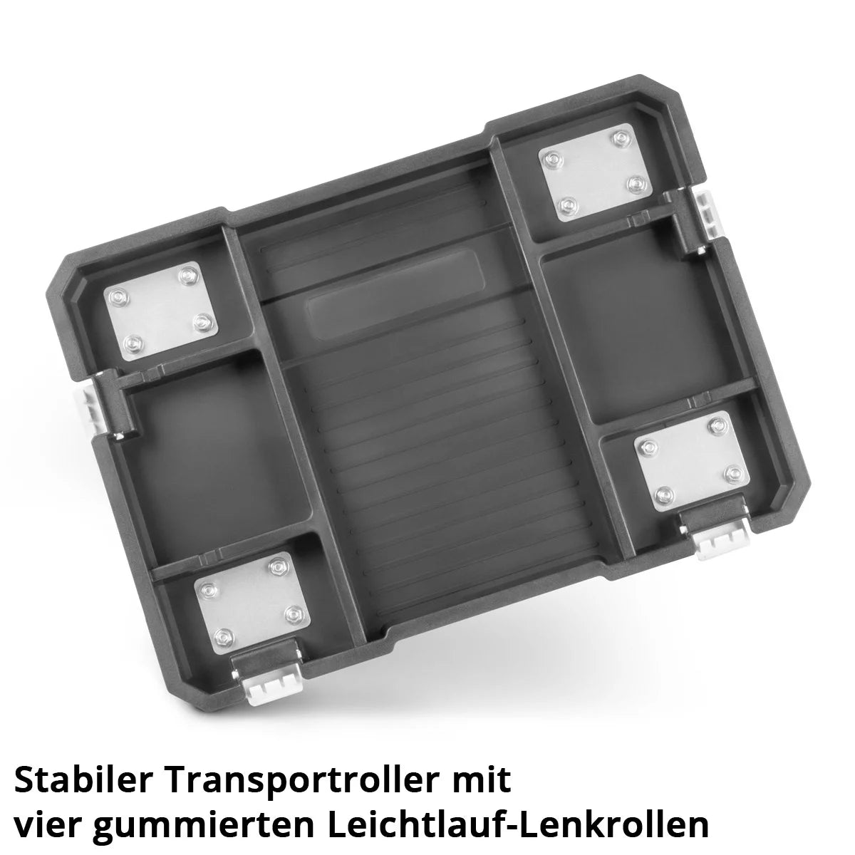 STAHLWERK Toolbox Set | 3 stapelbare Werkzeugkisten | Mobiler Werkzeug-Organizer mit Schubfach und Rollbrett | Flexibles Modul-System mit robusten Sortimentsboxen | Werkzeugtrolley