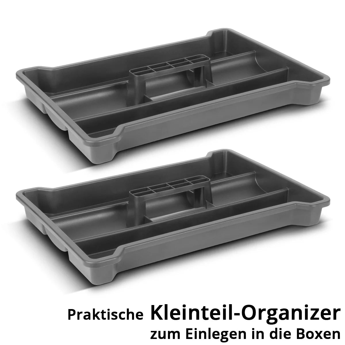 STAHLWERK Toolbox Set | Mobile tool trolley and organizer with telescopic handle | Flexible module system with assortment boxes | 3 stackable tool boxes | Tool boxes with small parts organizer