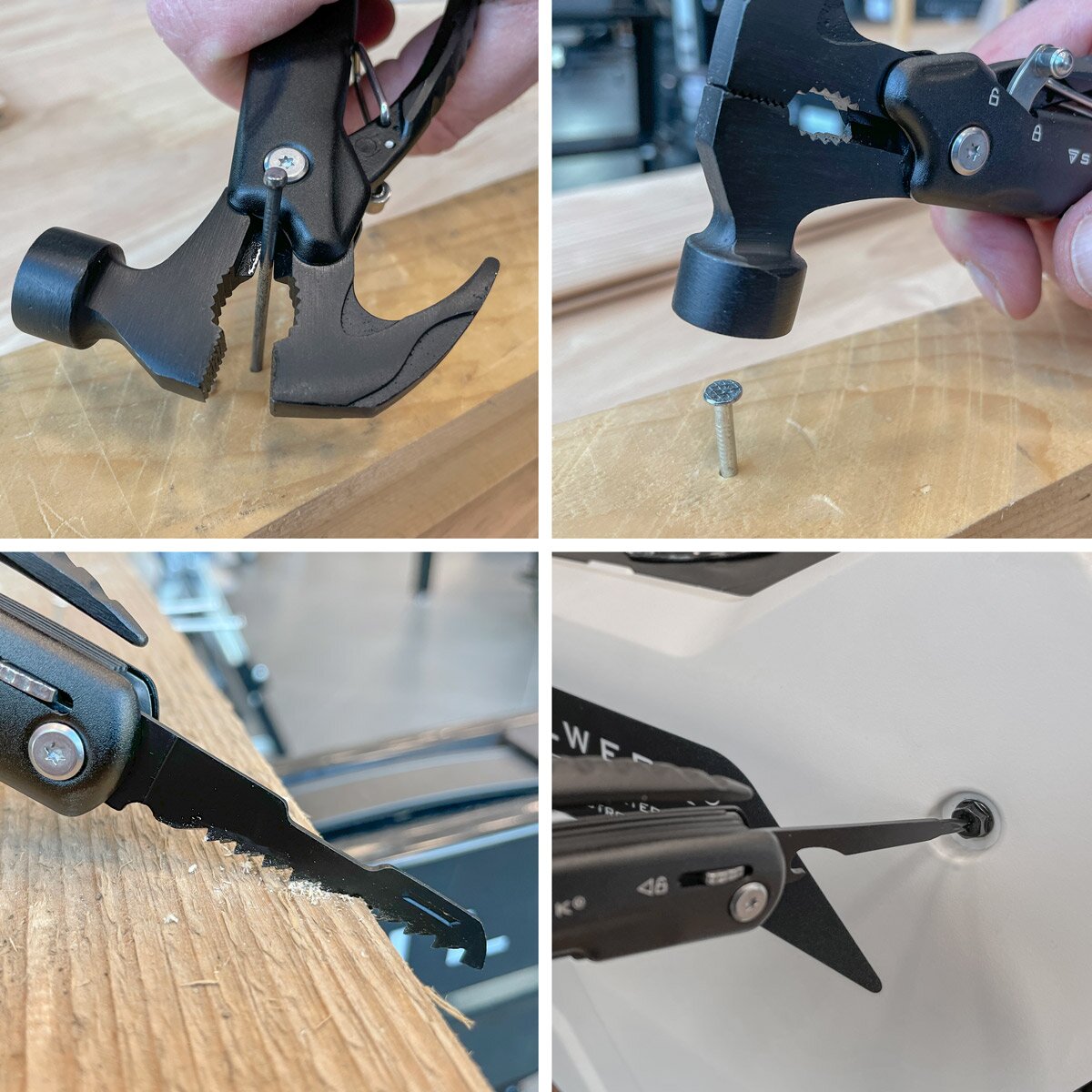 STAHLWERK Multitool mit 12 Werkzeugen, hochwertiges Taschenmesser / Klappmesser / Multifunktionswerkzeug mit Hammer, Messer, Säge, Feile, Kombizange, Schraubendreher etc. inklusive LED Taschenlampe