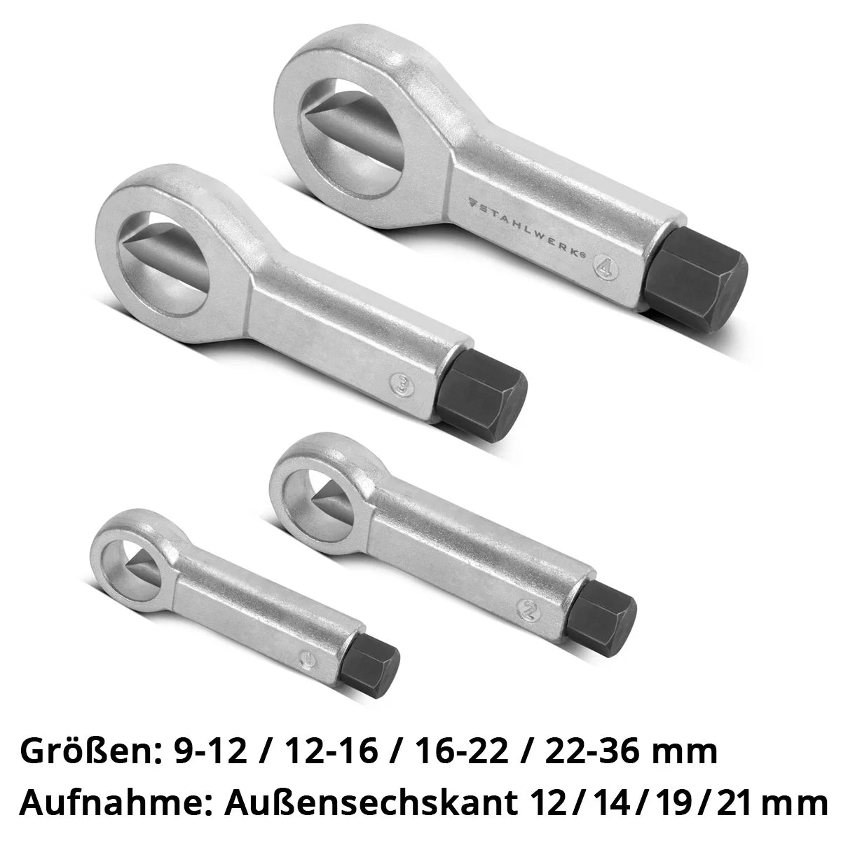 Set spaccadadi STAHLWERK 9-36 mm Set spaccadadi da 4 pezzi | Estrattore di dadi | Apridado | Spaccadadi | Strumento per allentare i dadi bloccati