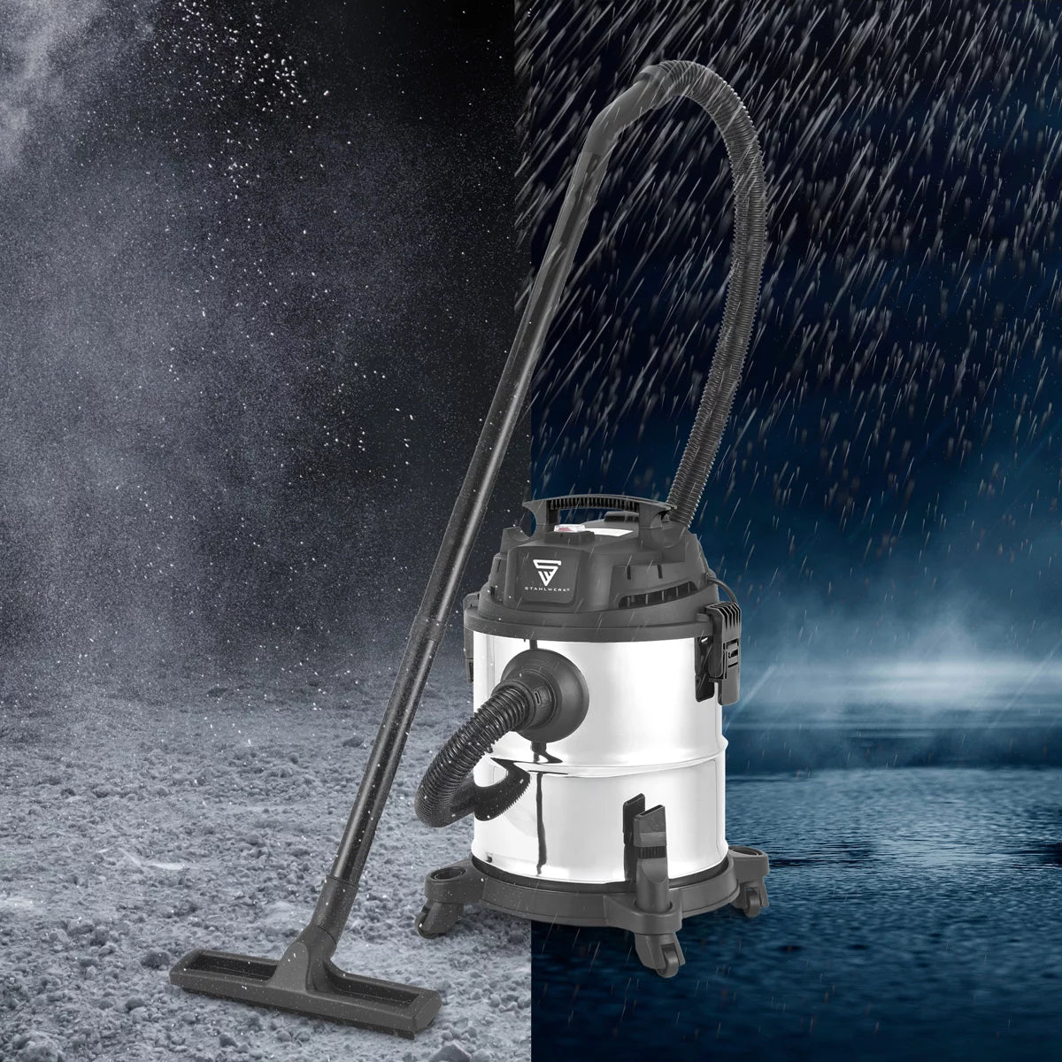 STAHLWERK wet and dry vacuum cleaner VCL-1200 ST | 1200 W workshop vacuum cleaner with 20 l metal container | Dust shaking and blowing function | Compact industrial vacuum cleaner for workshops, garages and construction sites