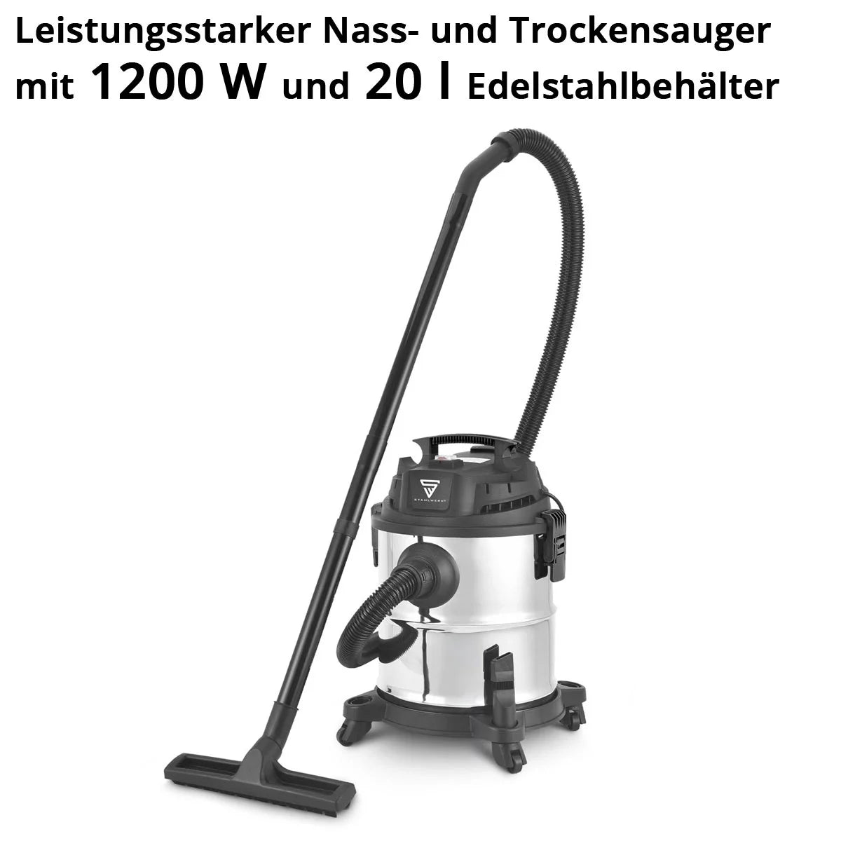 STAHLWERK Nass- und Trockensauger VCL-1200 ST | 1200 W Werkstattsauger mit 20 l Metallbehälter | Staubschüttel- und Ausblasfunktion | Kompakter Industriesauger für Werkstatt, Garage und Baustelle