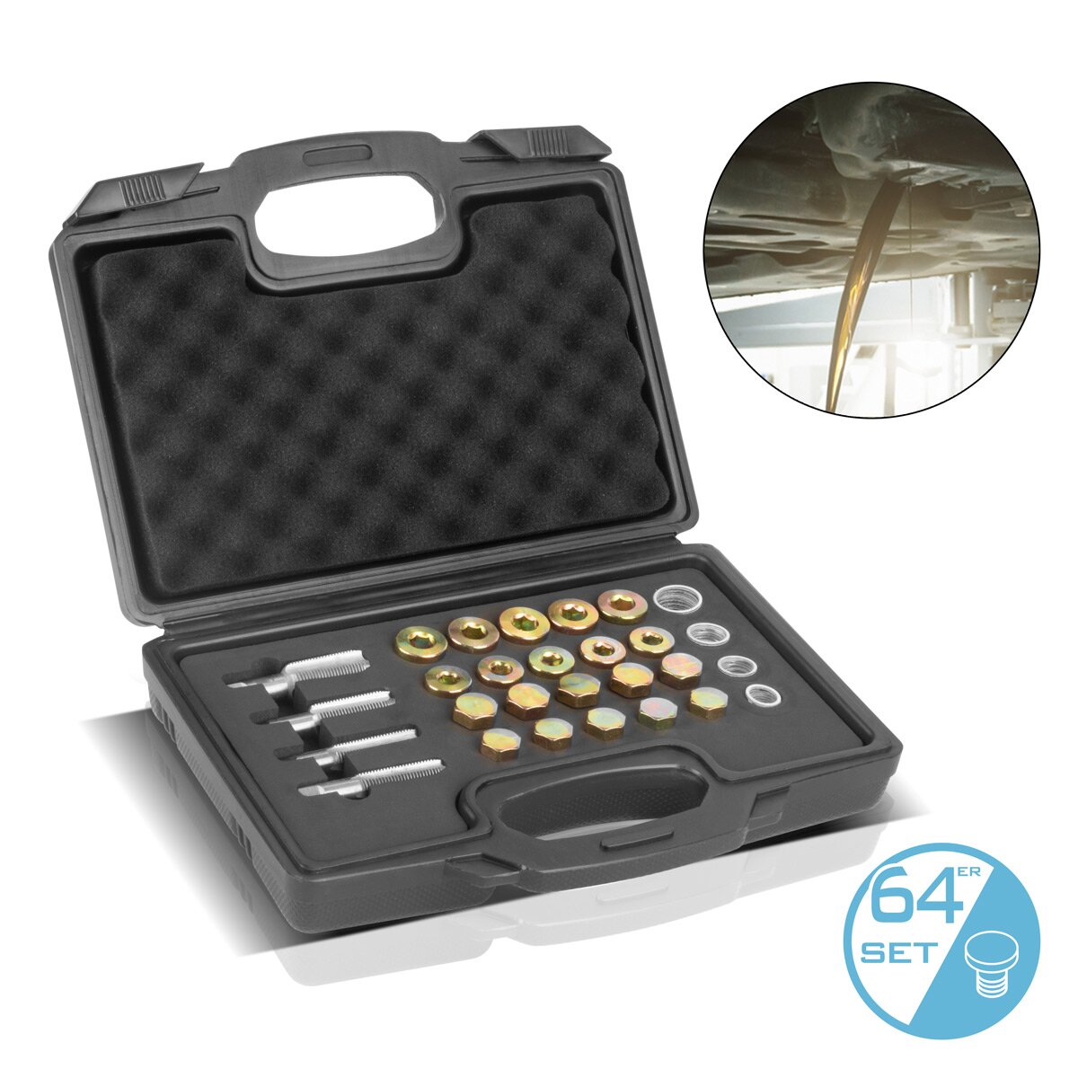 STAHLWERK oil drain plug repair set 64 pieces repair kit for oil drain thread | Thread repair | tap | Oil change tool | Thread repair kit | Oil pan repair kit