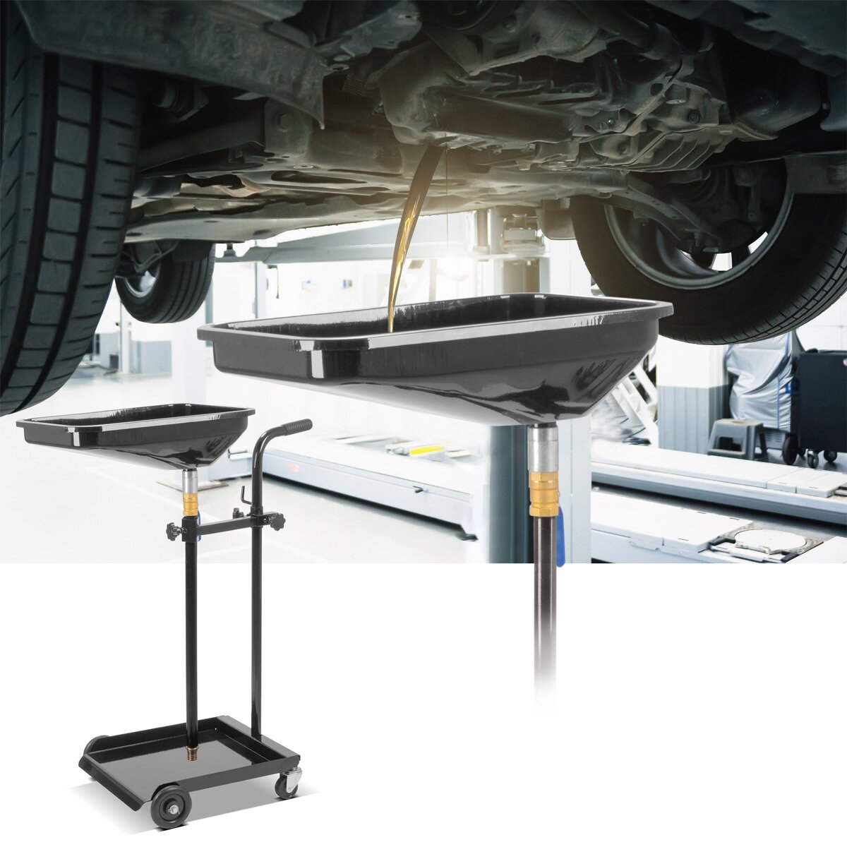 STAHLWERK oil separator OD-110 ST, oil collecting trolley / oil pan / oil drain device with height-adjustable funnel for collecting used oil when changing vehicle oil