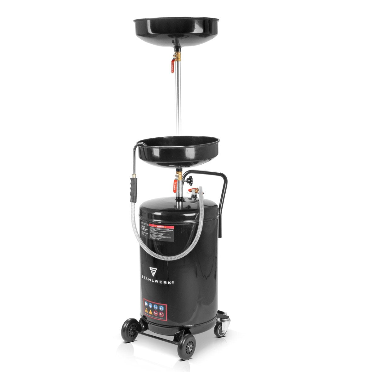 Separatore di olio di acciaio olio OD-80 ST con capacità di 80 l, olio di raccolta di contenitori / carrello Ölauf-fan / olio di olio / dispositivo di drenaggio dell'olio con imbuto regolabile in altezza per raccogliere olio vecchio