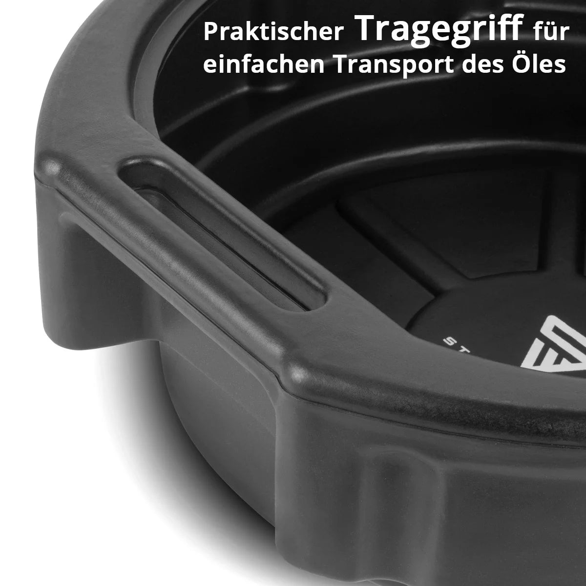STAHLWERK Ölauffangwanne mit Abfüllstutzen 10 l flache, runde Auffangwanne | Ölwanne | Ölwechselkanister | Kunststoffwanne | Ölauffangbehälter aus Kunststoff für Kfz-Ölwechsel