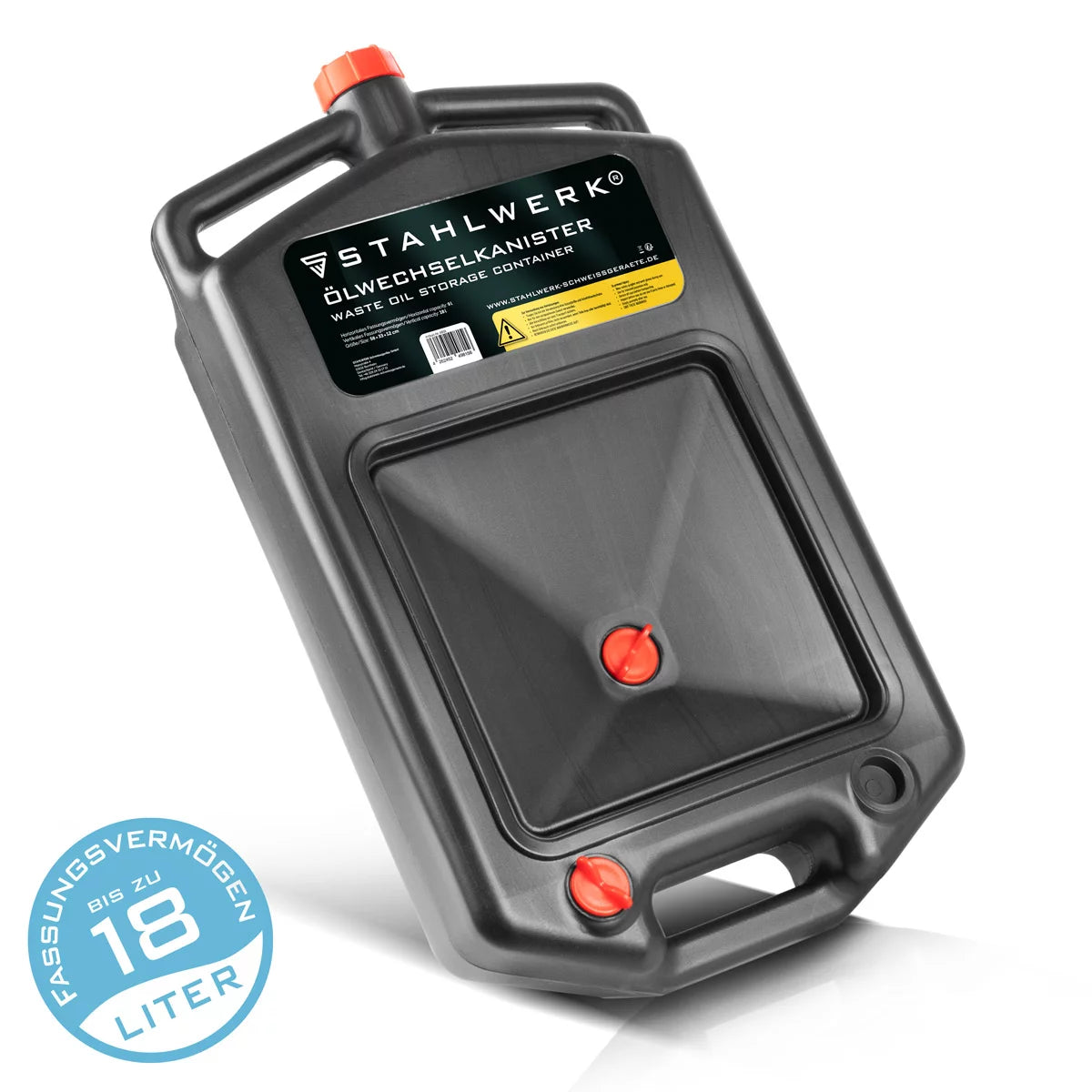 STAHLWERK oil change canister 10 L | Robust oil drip tray | Mobile and flexible to use | Oil pan with collecting aid | 2-in-1 function - oil and fuel canister for cars, motorcycles and workshops