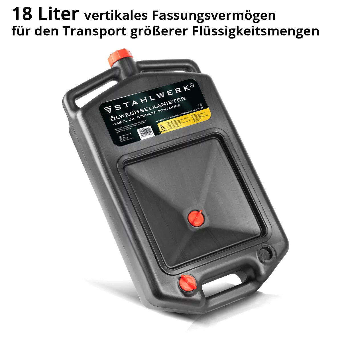 STAHLWERK oil change canister 10 L | Robust oil drip tray | Mobile and flexible to use | Oil pan with collecting aid | 2-in-1 function - oil and fuel canister for cars, motorcycles and workshops