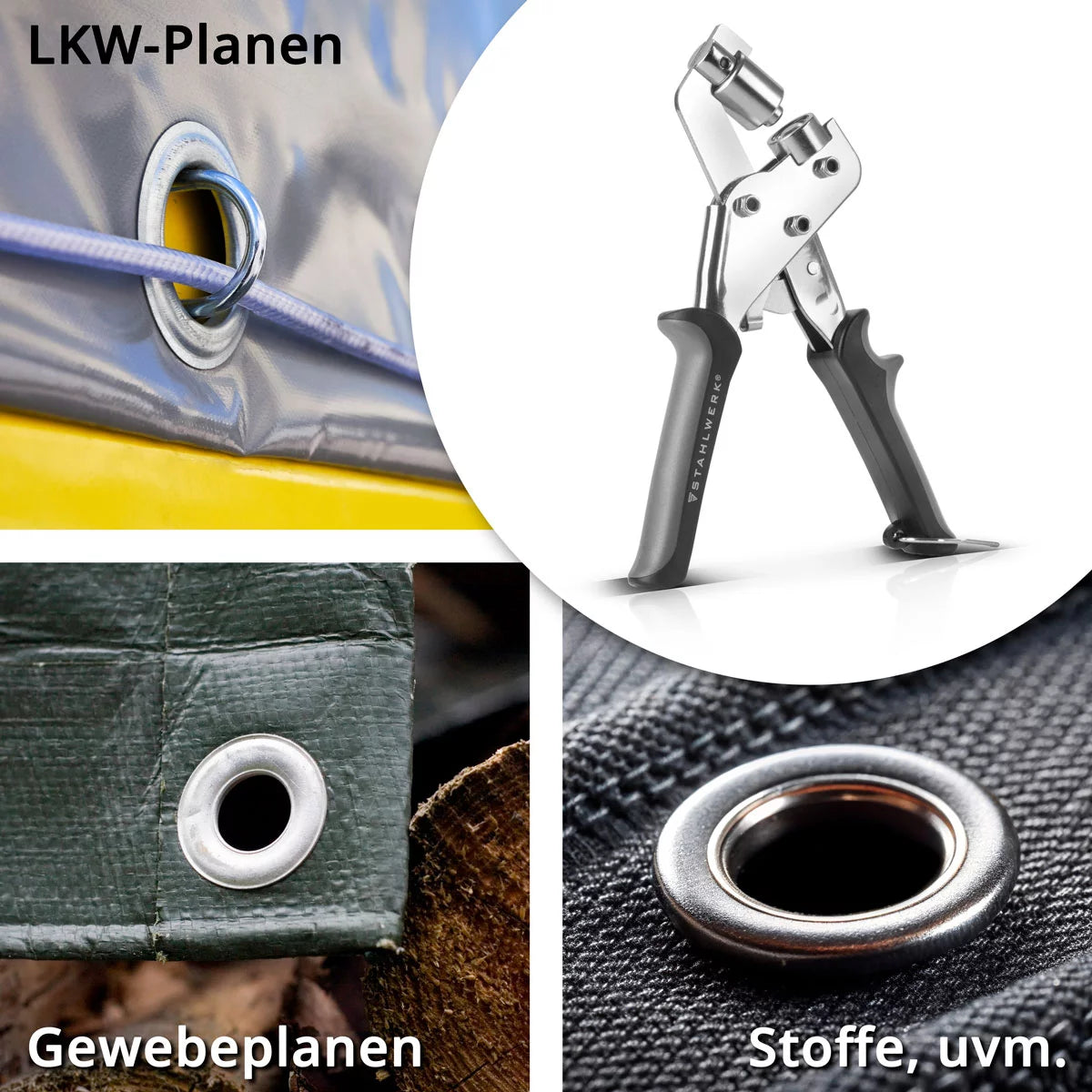 STAHLWERK eyelet pliers set 10 mm with hole punch and 250 eyelets magnetic professional eyelet pliers | Eyelet press | Eyelet punch | Hardened steel eyelet tool