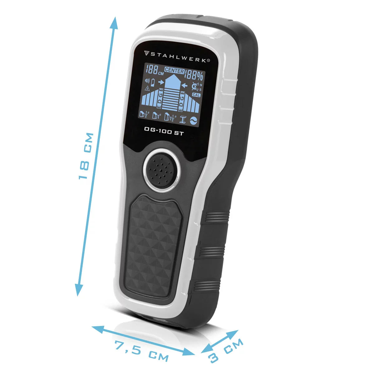STAHLWERK locating device OG-100 ST wall scanner, metal detector, line finder, bolt detector, cable locator, wall detector for locating power lines, metal objects or beams in walls and ceilings