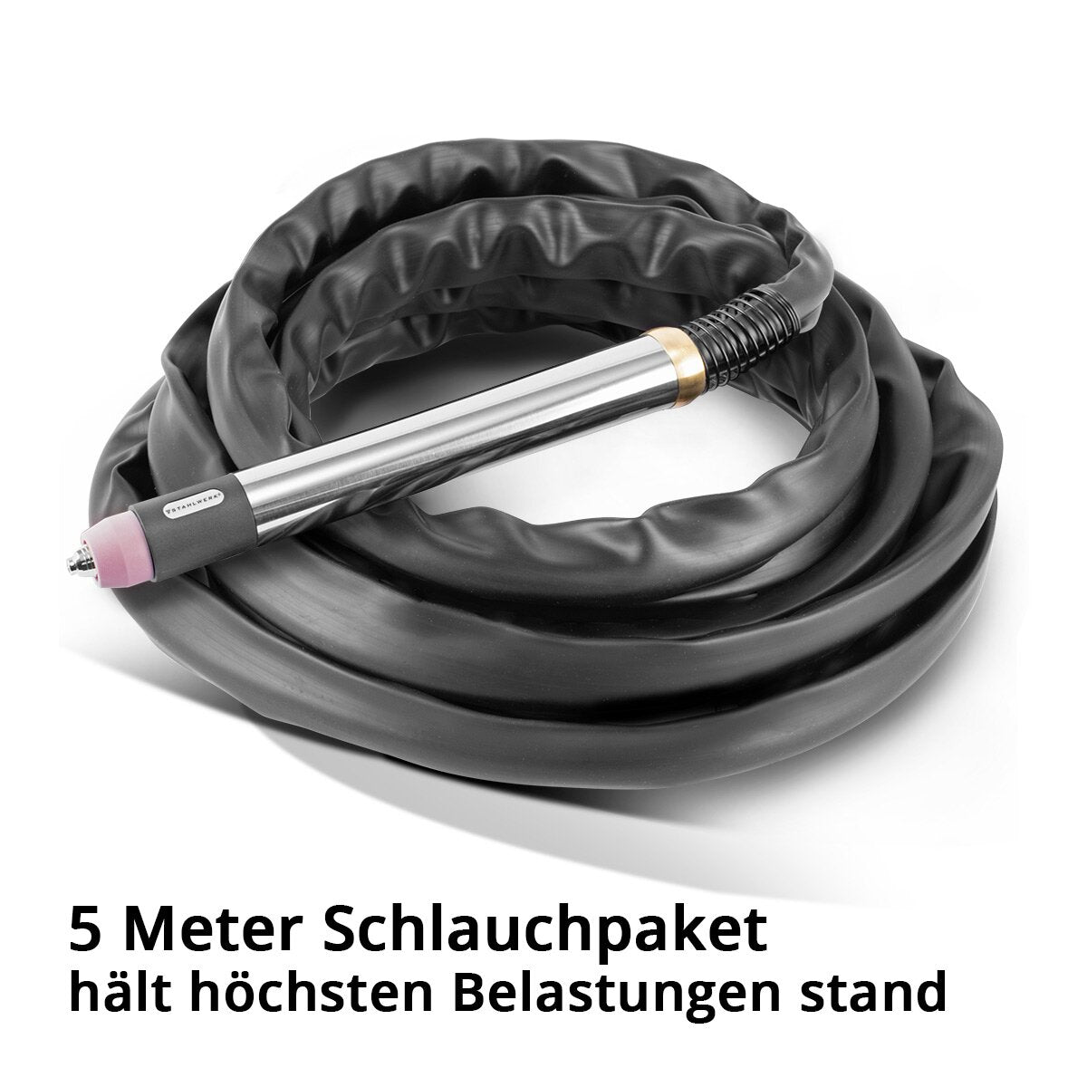 Graveur CNC STAHLWERK P60 | Torche à plasma | Torche coupante avec boîtier en acier inoxydable et tête en laiton de haute qualité pour découpeurs plasma avec allumage pilote, avec paquet de tuyaux de 5 m