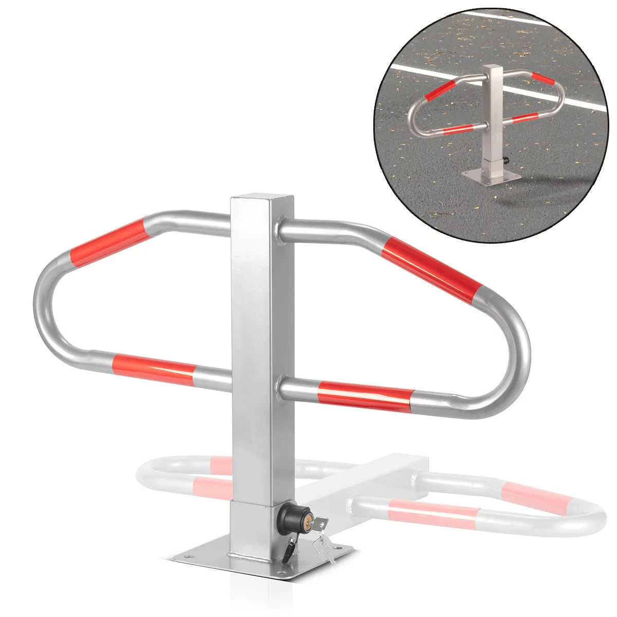 Stahlwerk Parkplatz Lock "Barre-barre de stationnement pliable | Verrouillage du parc avec une structure en acier robuste et des rayures de signalisation | Barrière pour sécuriser les espaces de stationnement, les entrées et les zones de charge