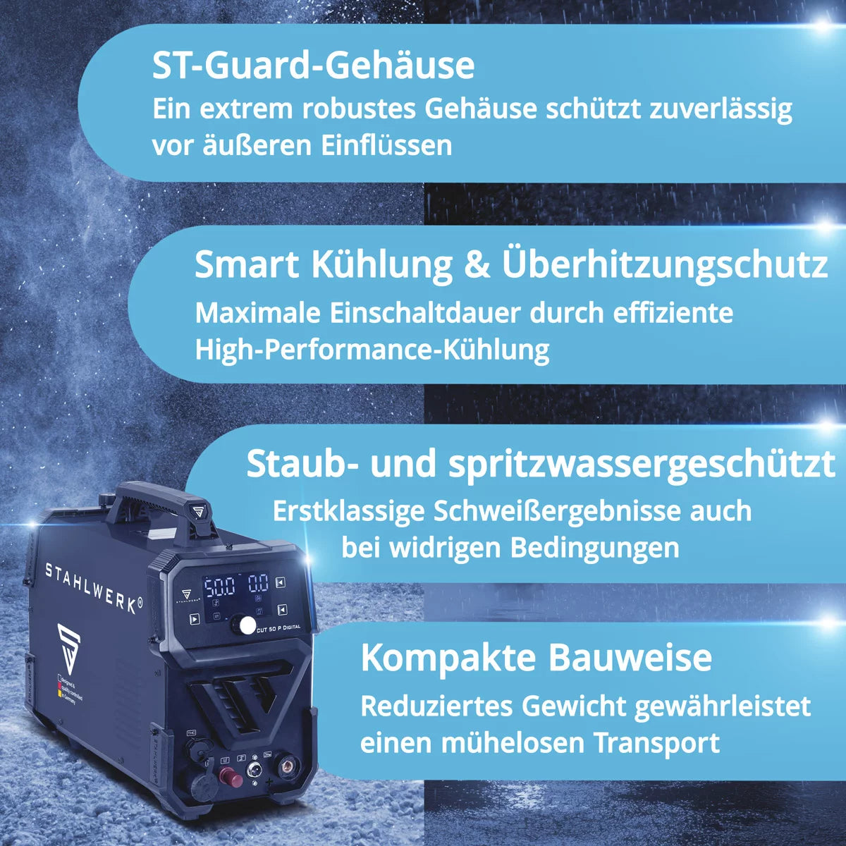 STAHLWERK Plasmaschneider CUT 50 P Digital Vollausstattung | 50A Inverter-Plasmaschneider | Blowback-Zündung | Digitalanzeige | THC-Schnittstelle für CNC | Schneidleistung bis 20 mm | 2T/4T-Funktion