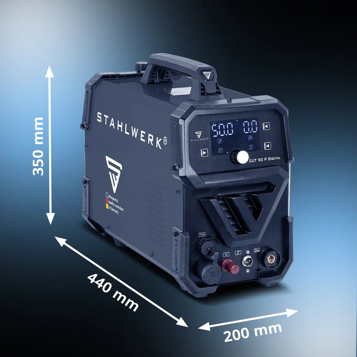 STAHLWERK Plasmaschneider CUT 50 P Digital Vollausstattung | 50A Inverter-Plasmaschneider | Blowback-Zündung | Digitalanzeige | THC-Schnittstelle für CNC | Schneidleistung bis 20 mm | 2T/4T-Funktion