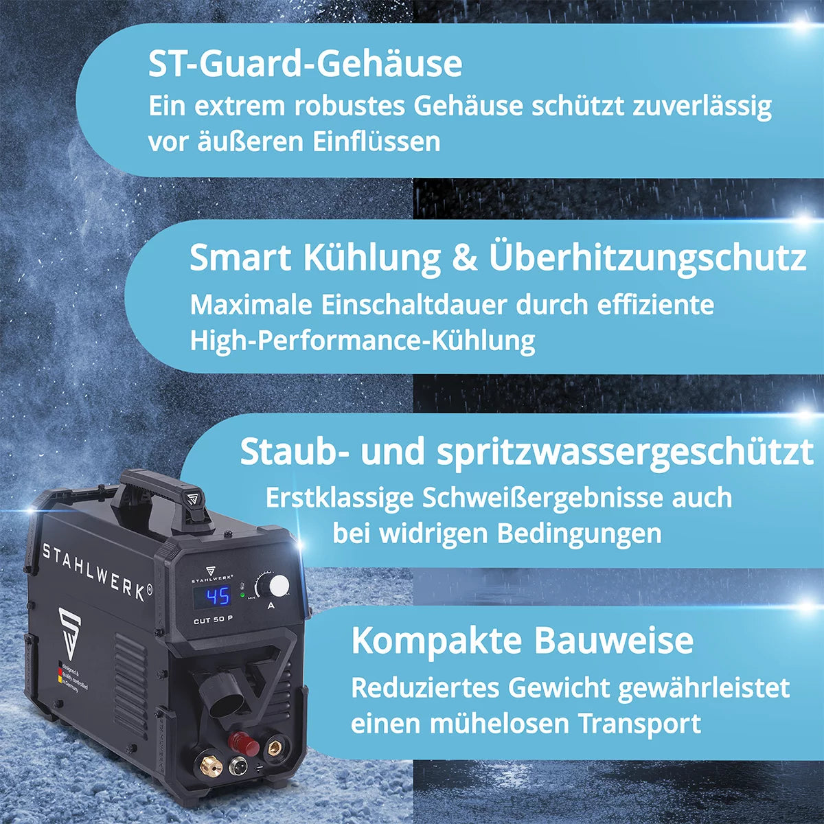 STAHLWERK Plasmaschneider CUT 50 P | 45 A Inverter-Plasmaschneider | HF-Pilotzündung | Digitalanzeige | Schneidleistung bis 15 mm | Smart-Kühlung