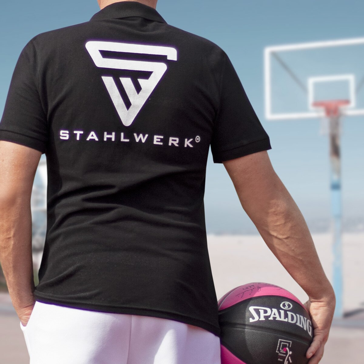 STAHLWERK Polo-Shirt Größe XL Schwarz Kurzarm Polo-Hemd mit Logo-Print aus 100% Baumwolle