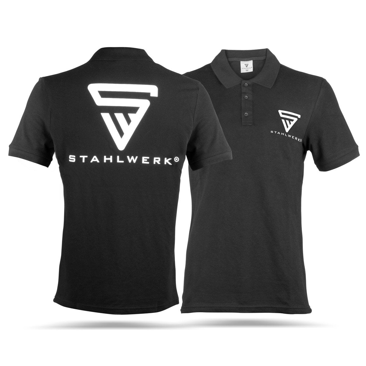 STAHLWERK Polo-Shirt Größe XL Schwarz Kurzarm Polo-Hemd mit Logo-Print aus 100% Baumwolle
