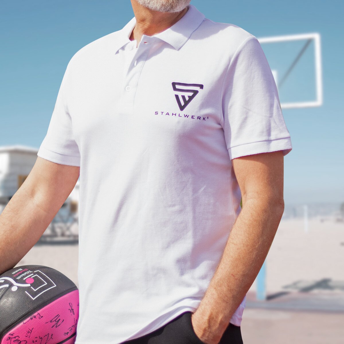 Polo STAHLWERK talla XL polo blanco de manga corta con logo estampado confeccionado en 100% algodón