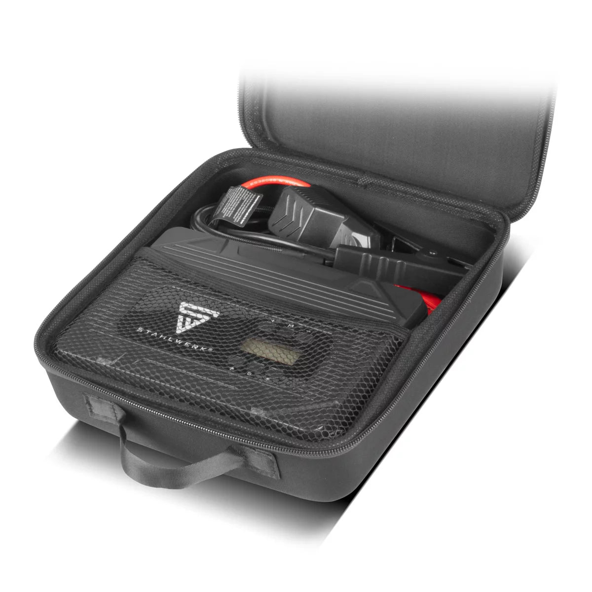 STAHLWERK PB-1400 ST | Powerbank Starthilfe 400 A, 14.000 mAh | Für Benzin- und Dieselmotoren | Mobiler Kompressor mit 3,5 bar Arbeitsdruck und LED-Leuchte | USB-Ladegerät und Starthilfe in einem