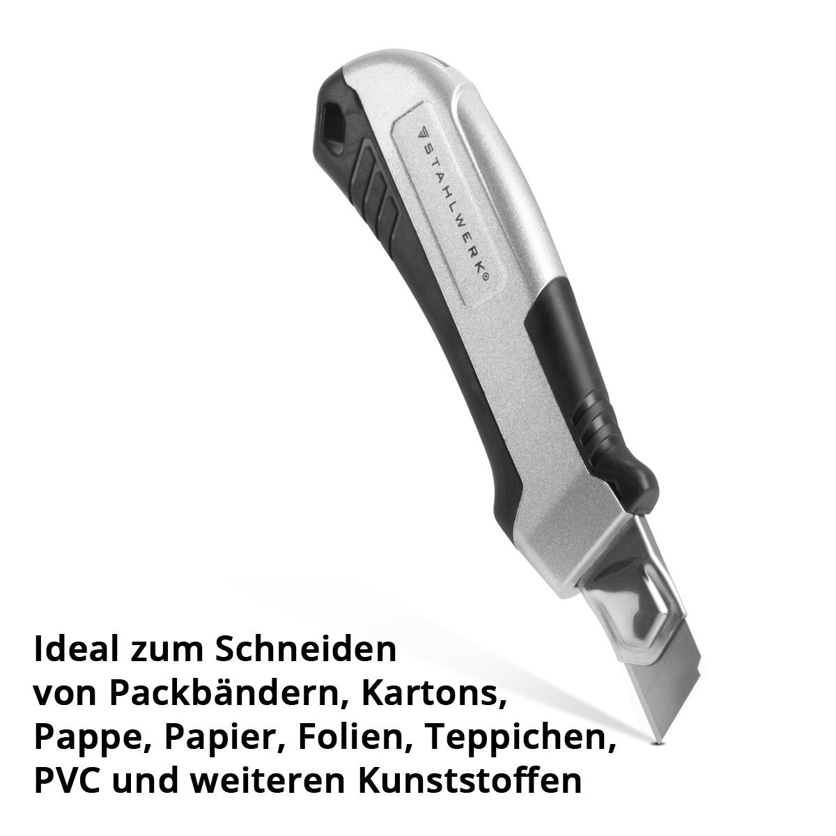 STAHLWERK premium cutter knife PCM-182 ST set of 3 with 18 mm snap-off blades professional cutter | Carpet knife | Safety knife | Parcel knife | Box cutter