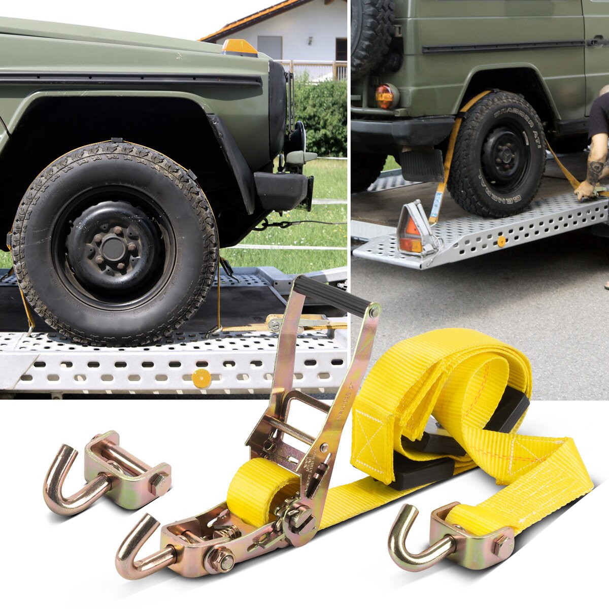 STAHLWERK Radsicherung TRS-50 ST 3 m x 50 mm 2.250 kg Reifen-Ratschengurt | Spanngurt | Zurrgurt | Transportgurt | Reifengurt | Kfz Radspanngurt mit Ratschen-Funktion für den Autotransport
