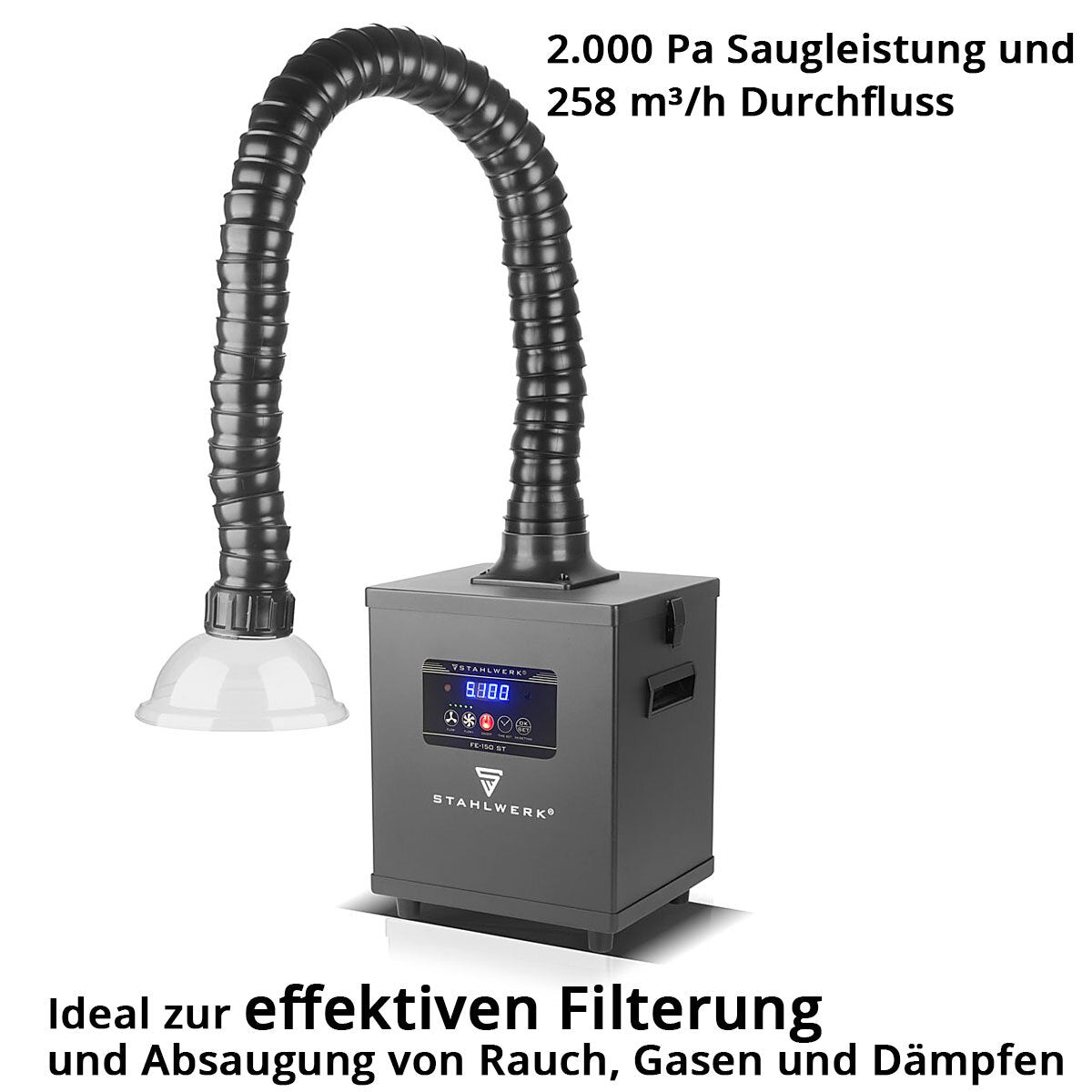 STAHLWERK Rauchabsaugung FE-150 ST mit 3-fach-Filter und 150 W Absauganlage | Rauchabsorber | Rauchabzug | Schweißrauch- und Lötabsaugung zur Filterung und Absaugung von Rauch, Gasen und Dämpfen