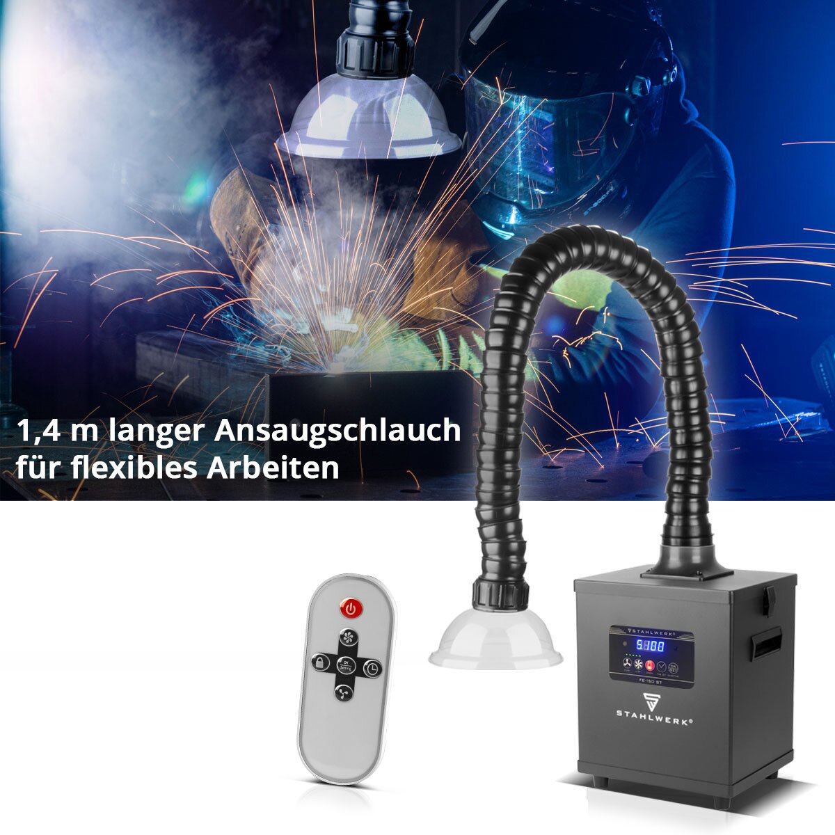 STAHLWERK Rauchabsaugung FE-150 ST mit 3-fach-Filter und 150 W Absauganlage | Rauchabsorber | Rauchabzug | Schweißrauch- und Lötabsaugung zur Filterung und Absaugung von Rauch, Gasen und Dämpfen