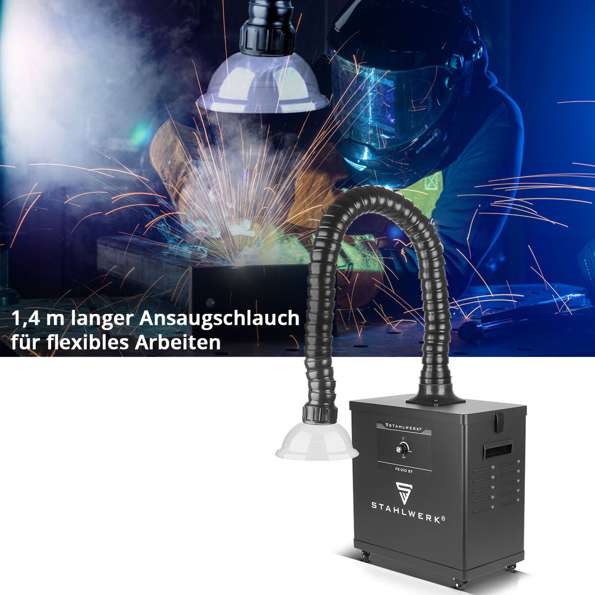 STAHLWERK Rauchabsaugung FE-210 ST mit 3-fach-Filter und 210 W Absauganlage | Rauchabsorber | Rauchabzug | Schweißrauch- und Lötabsaugung zur Filterung und Absaugung von Rauch, Gasen und Dämpfen