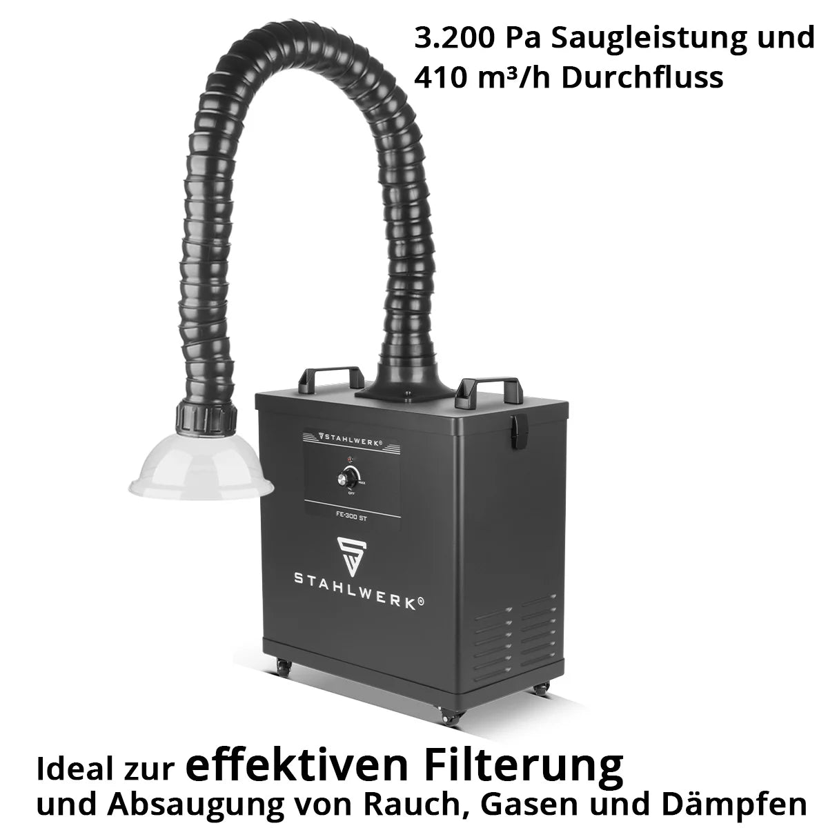 STAHLWERK aspirazione fumi FE-300 ST | Potente sistema di aspirazione da 300 watt con triplo filtro | Assorbitore di fumo ed estrattore di fumo sicuri | Fumi di saldatura ed aspirazione fumi di saldatura per filtrazione fumi, gas e vapori