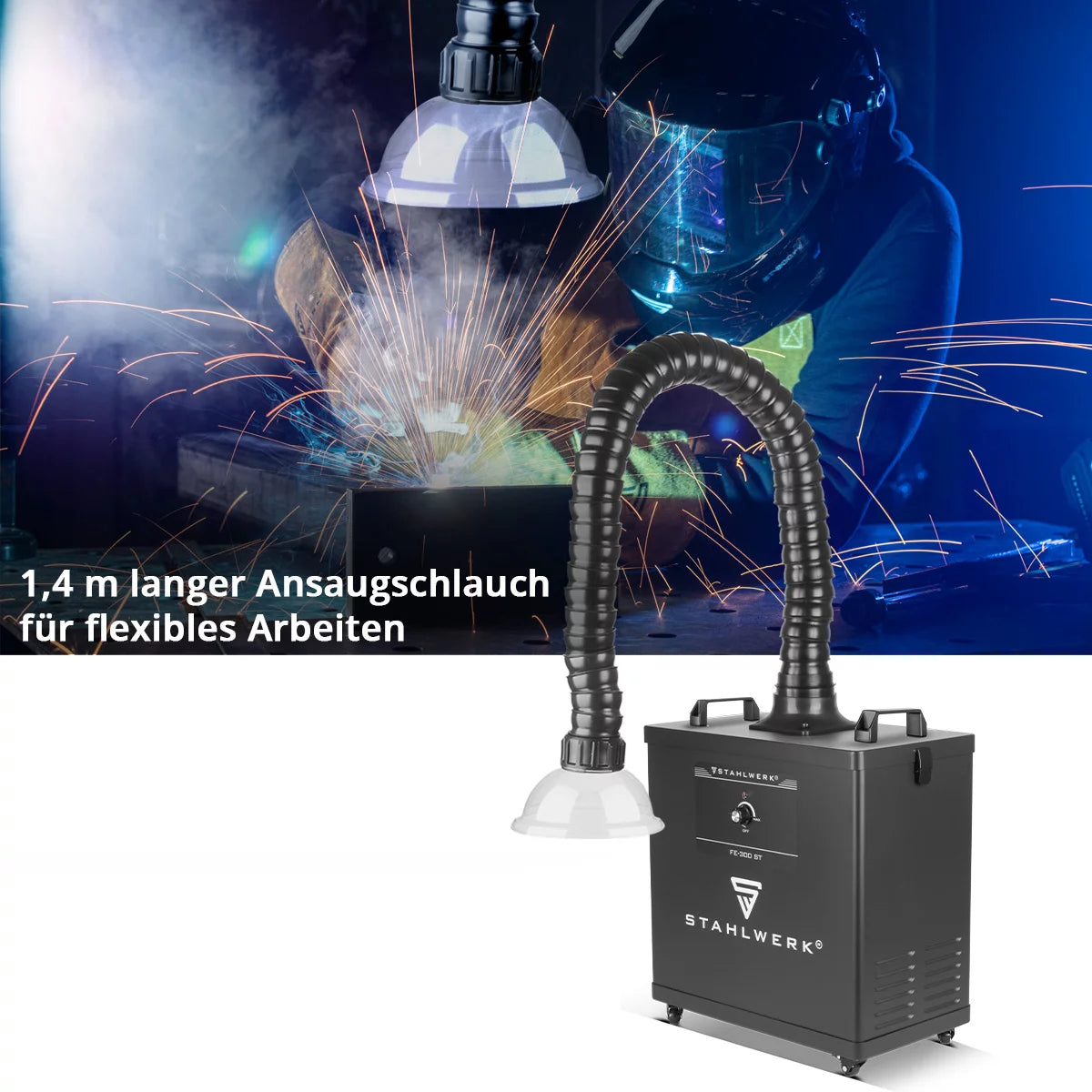 STAHLWERK aspirazione fumi FE-300 ST | Potente sistema di aspirazione da 300 watt con triplo filtro | Assorbitore di fumo ed estrattore di fumo sicuri | Fumi di saldatura ed aspirazione fumi di saldatura per filtrazione fumi, gas e vapori