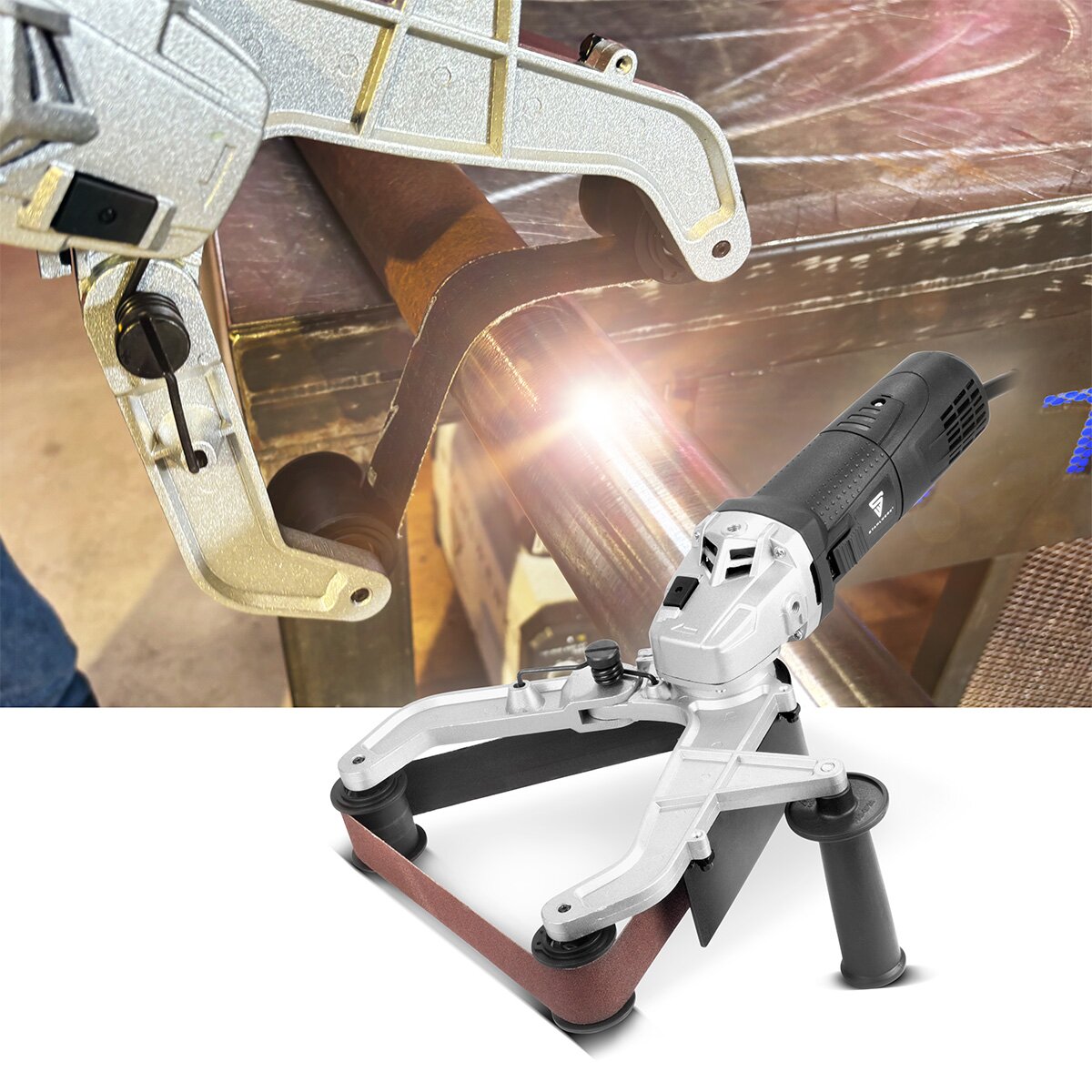 STAHLWERK pipe belt sander RS-1300 ST with 1,300 W and 1,100 - 3,200 rpm for 760 mm sanding belts pipe grinder | Grinding machine | Grinder | Belt sander for grinding, polishing and deburring