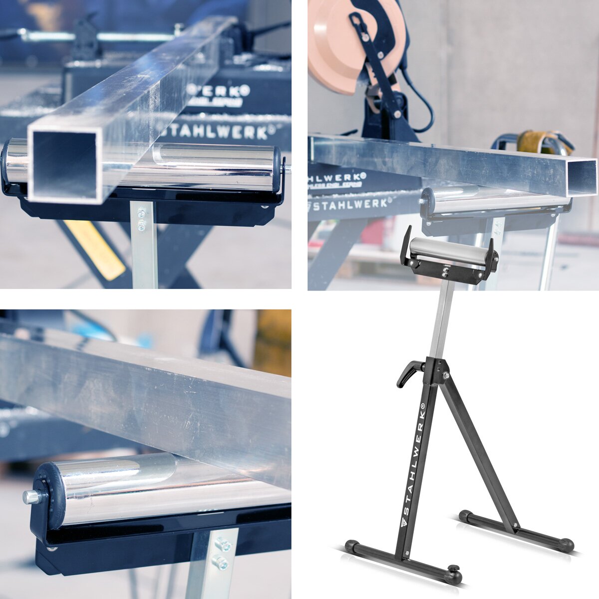STAHLWERK cavalletto a rulli RB-110 ST cavalletto da lavoro | Cavalletto pieghevole regolabile in altezza da 720 a 1.100 mm con portata di 60 kg e supporto a rulli