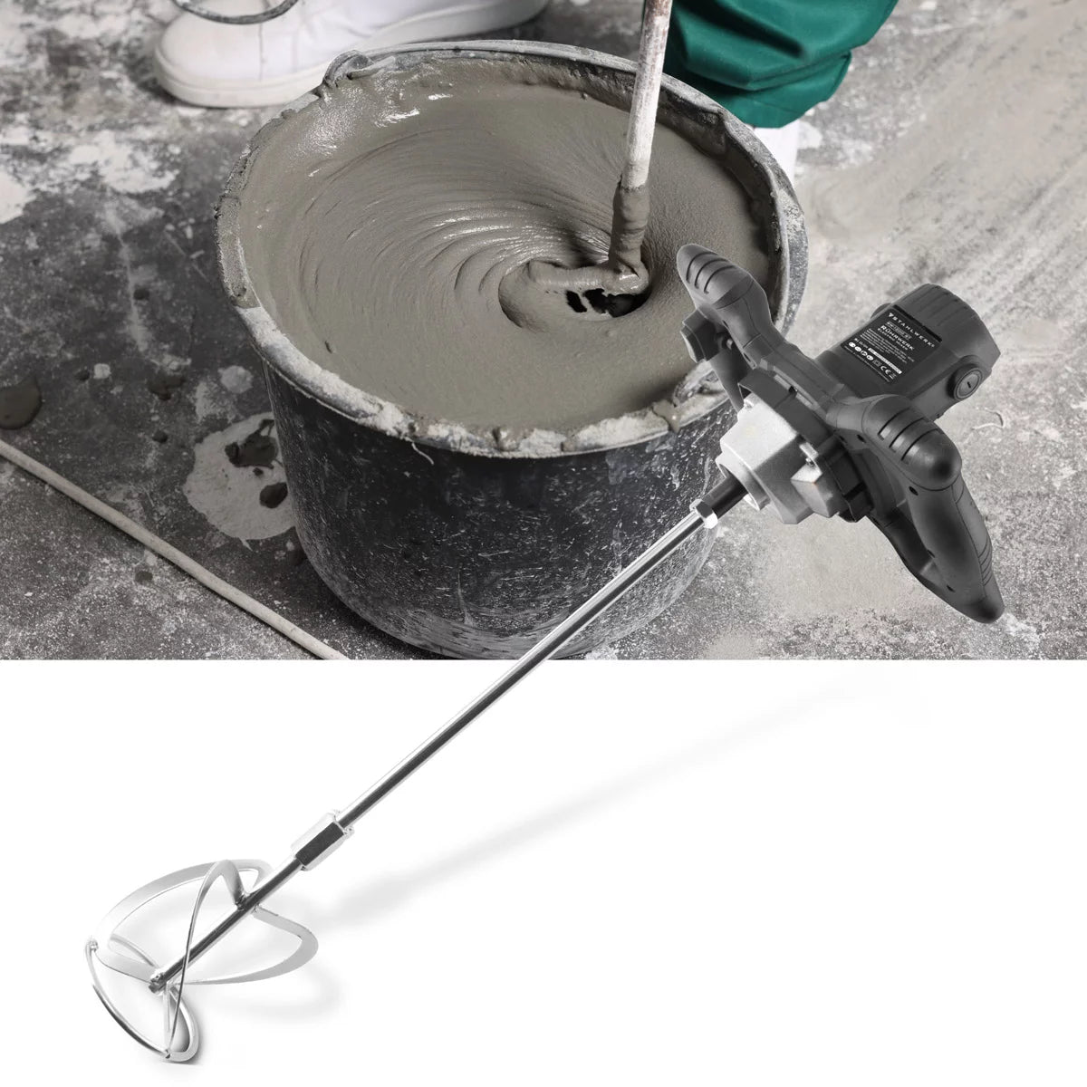 STAHLWERK agitator RW-1200 ST | 1,200 W and 850 rpm | Electric mortar stirrer with additional whisk 120 x 600 mm | Speed ​​control and safety switch | Concrete mixer | Paint stirrer | color mixer
