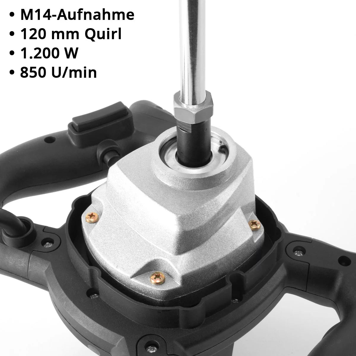 STAHLWERK agitator RW-1200 ST | 1,200 W and 850 rpm | Electric mortar stirrer with additional whisk 120 x 600 mm | Speed ​​control and safety switch | Concrete mixer | Paint stirrer | color mixer