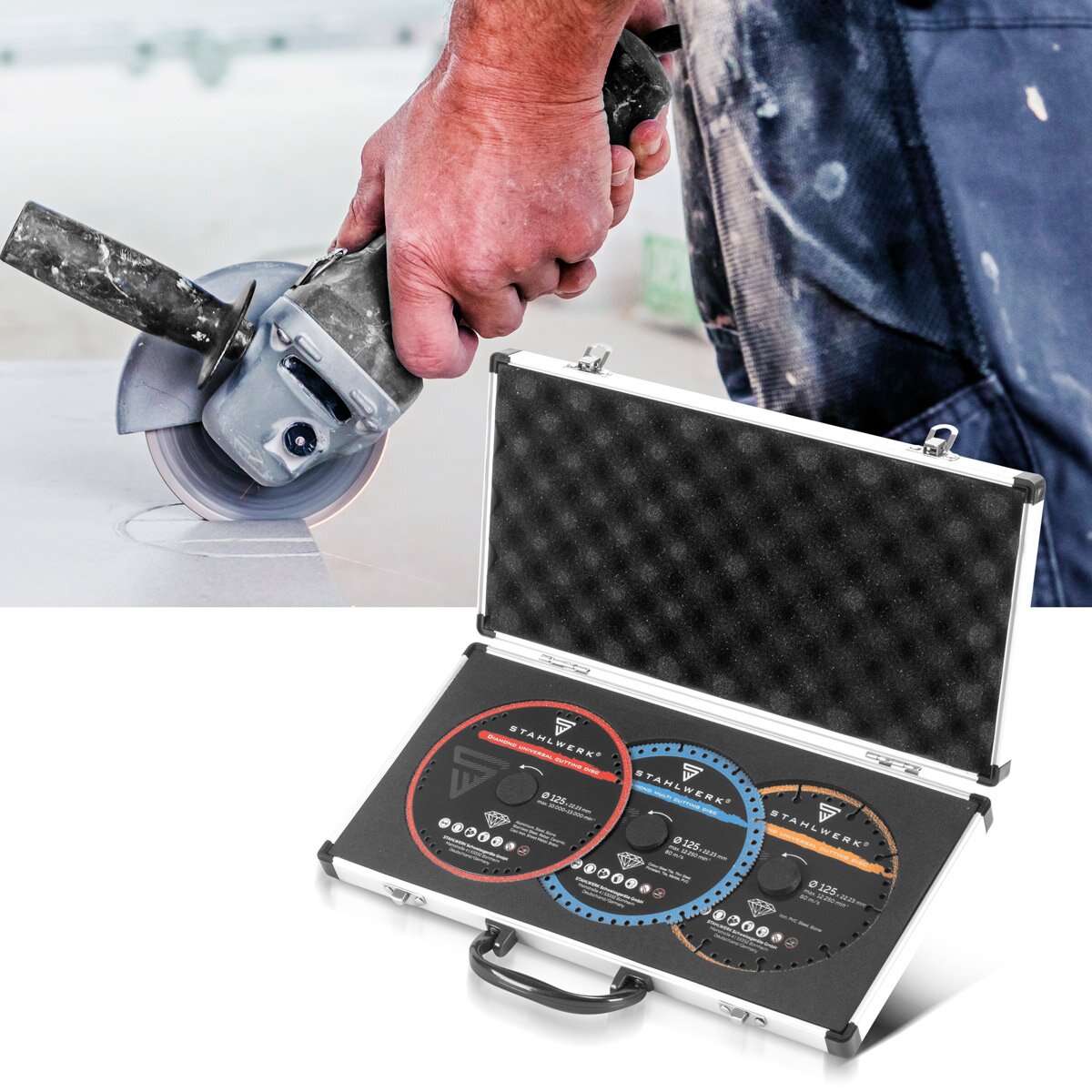 Disques à tronçonner diamantés STAHLWERK jeu de 3 lames de scie pour divers matériaux | 125x22,23 mm